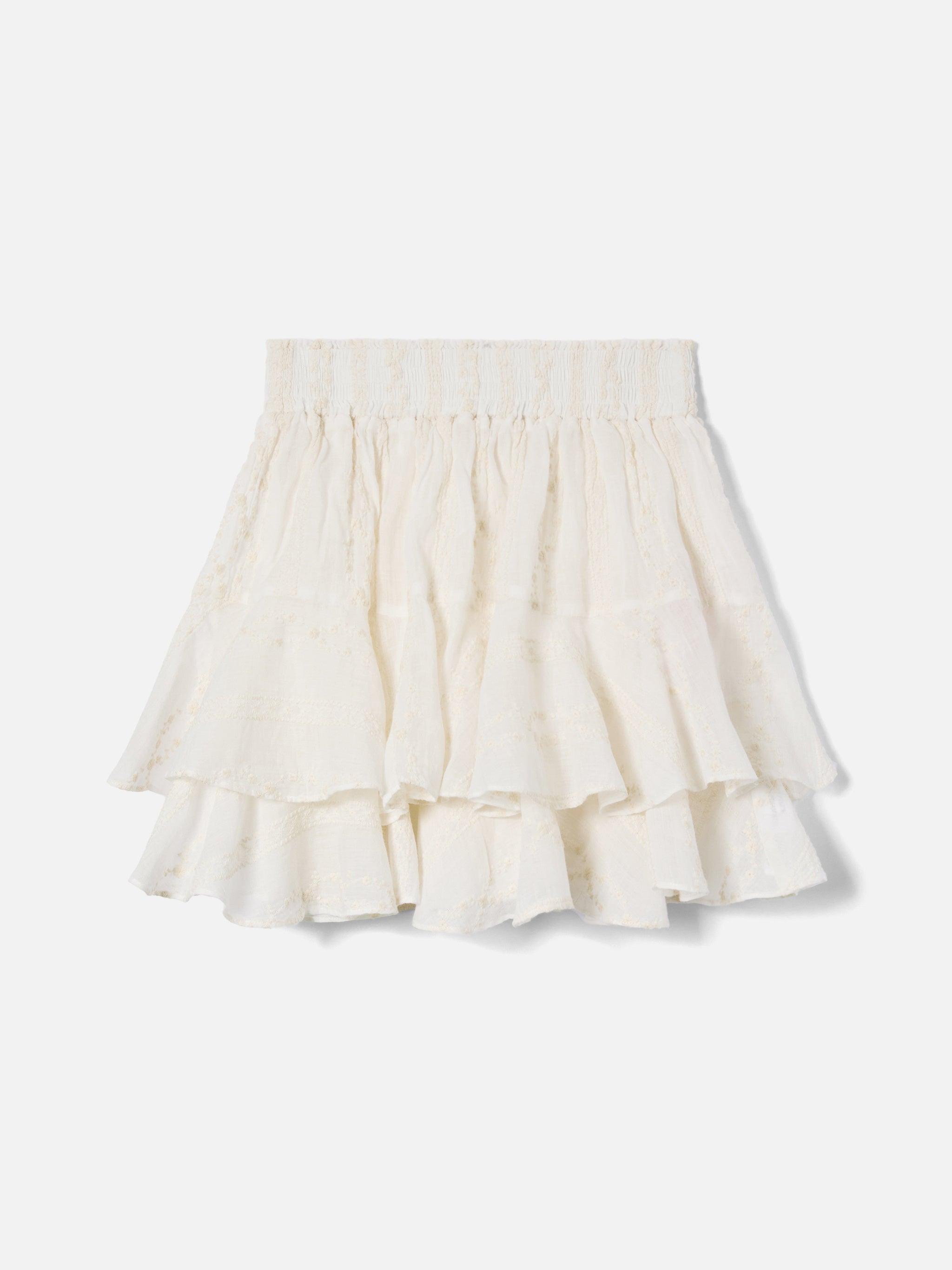 Beige Eivissa Short Ramie Skirt With Embroidery White