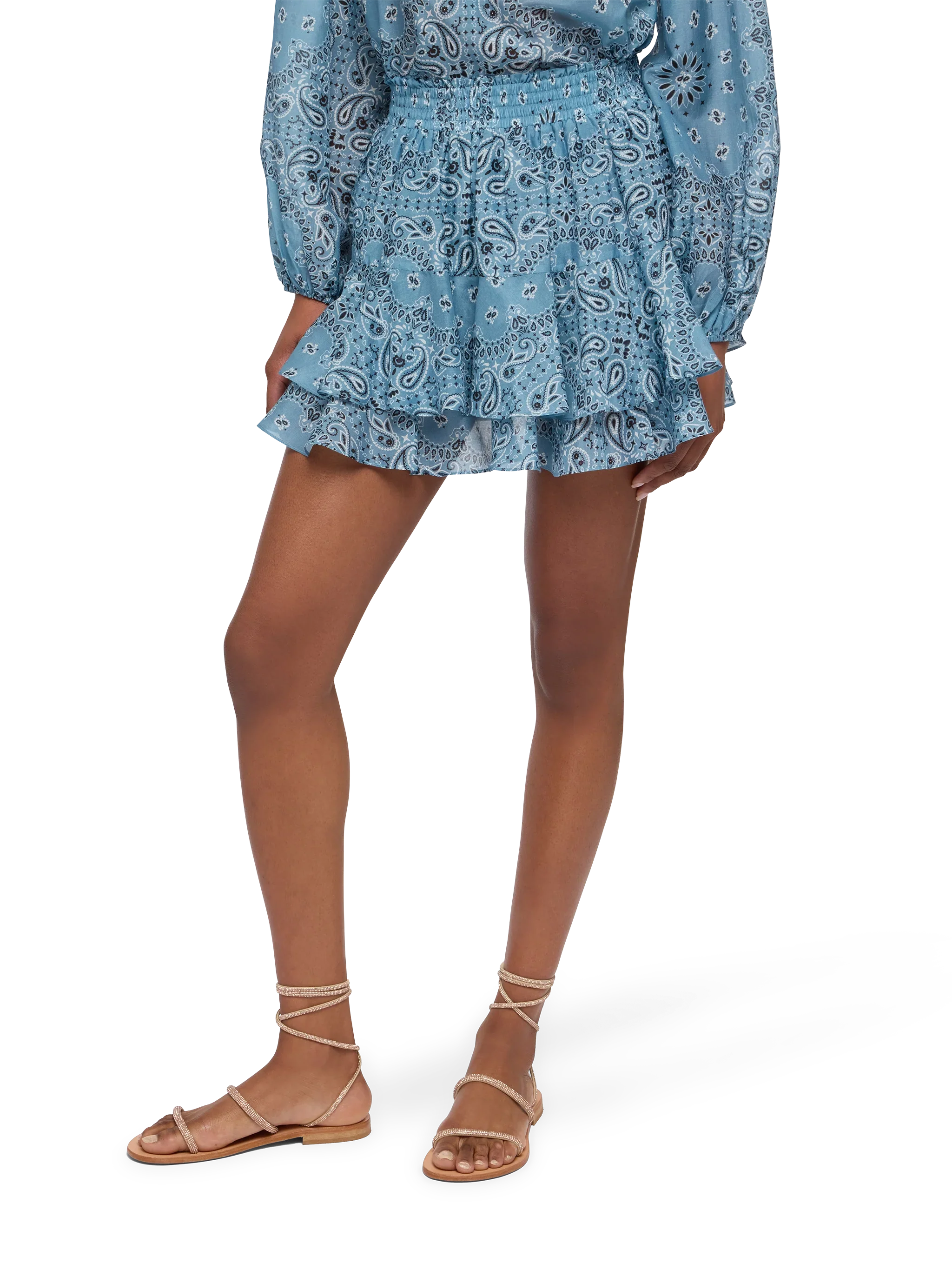 Eivissa Ruffled Mini Skirt Silk Voile With Bandana Print Blue