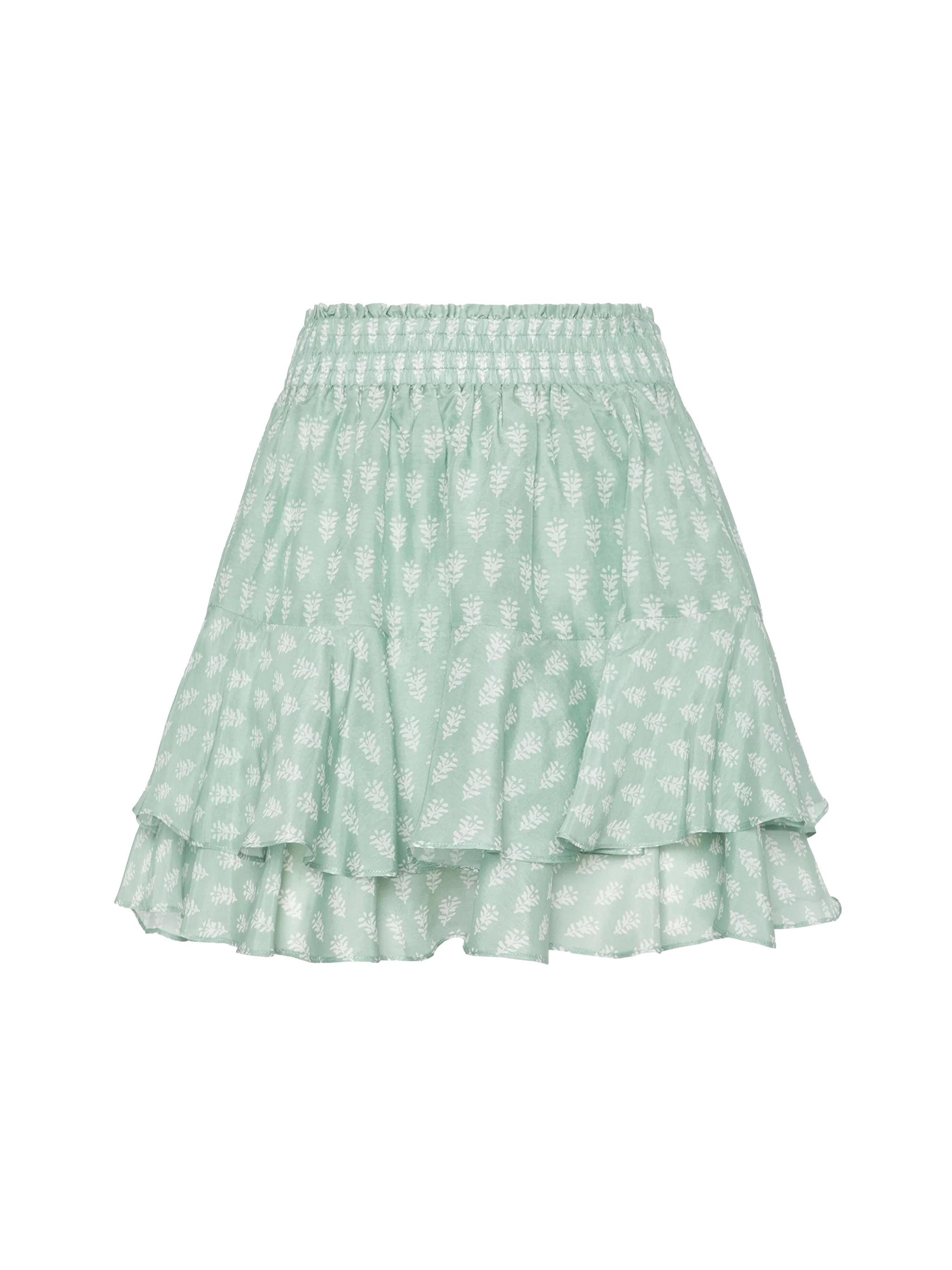 Eivissa Ruffled Mini Skirt Silk Voile With Flower Print Green