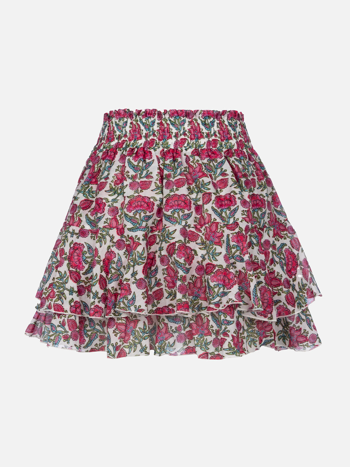 Eivissa Floral Silk Voile Mini Skirt White