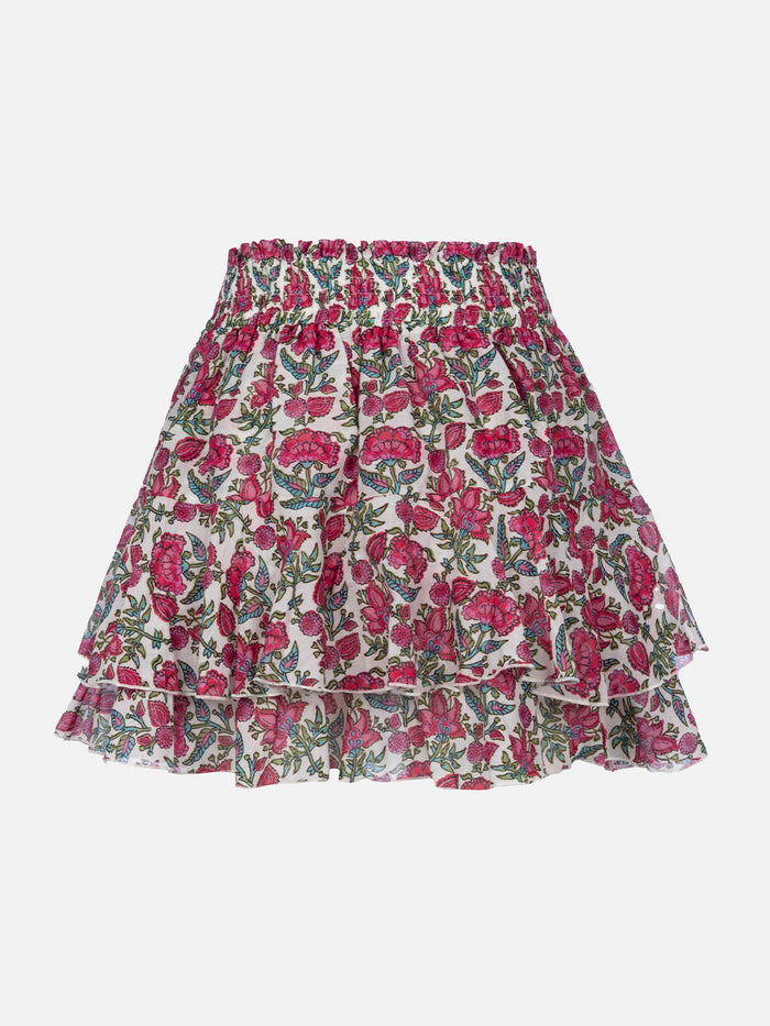 Eivissa Floral Silk Voile Mini Skirt White