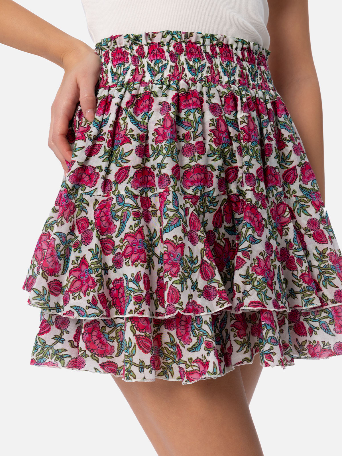 Eivissa Floral Silk Voile Mini Skirt White
