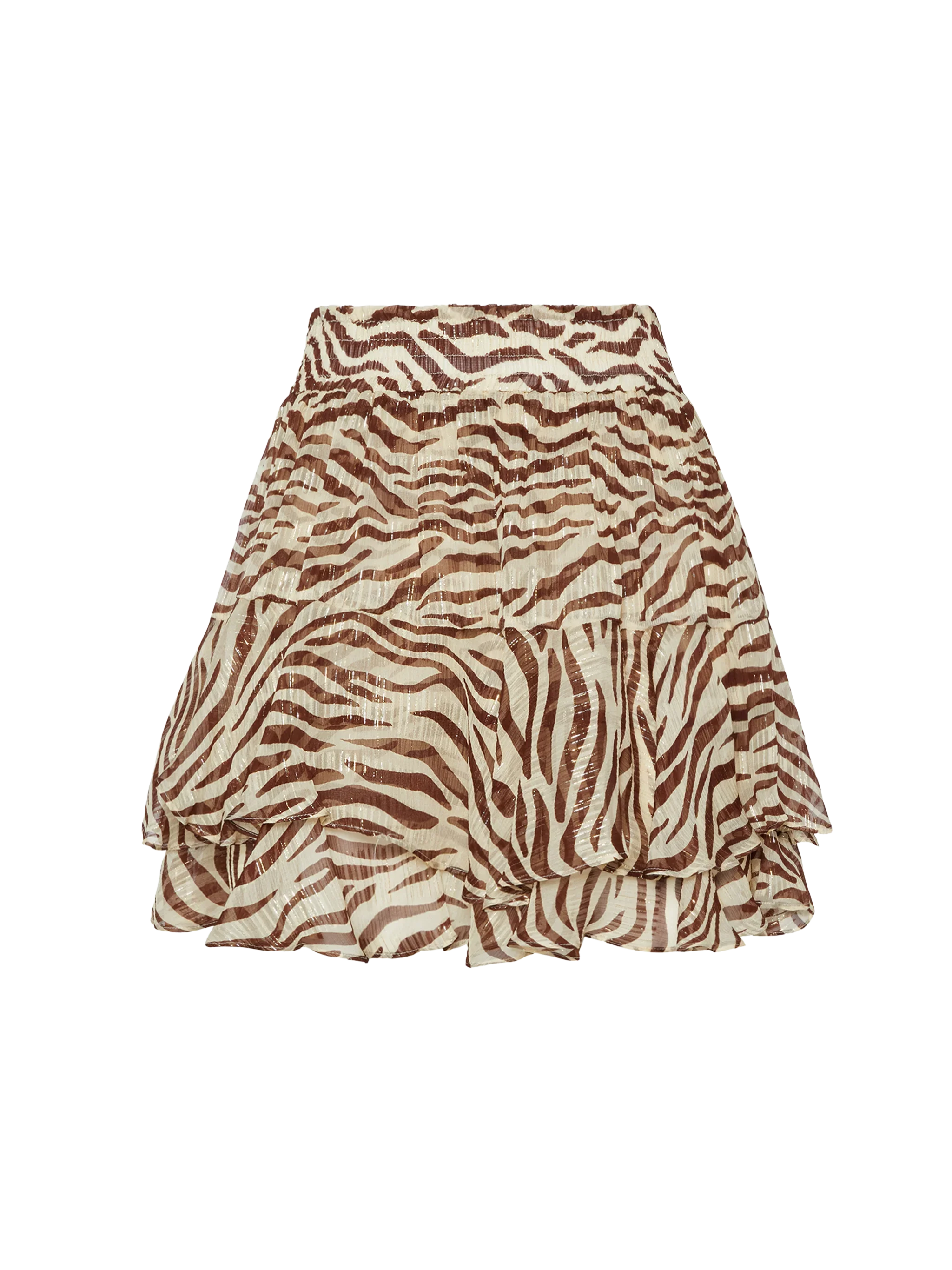 Eivissa Ruffled Mini Skirt Lurex Silk Voile With Animalier Print White