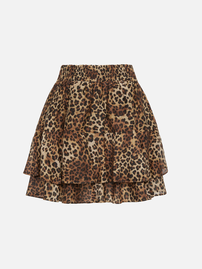 Eivissa Ruffled Mini Skirt Silk Voile With Animalier Print White
