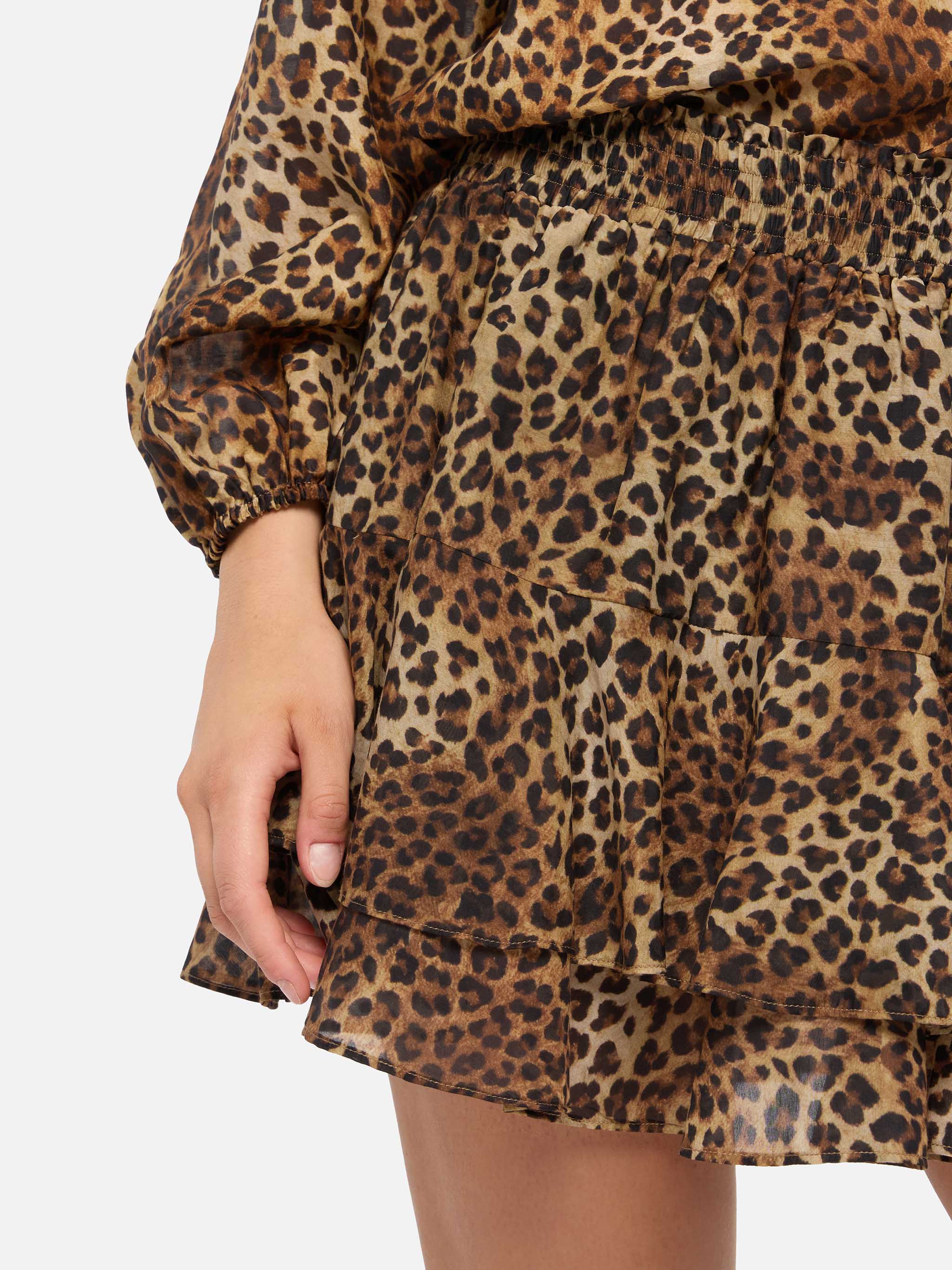 Eivissa Ruffled Mini Skirt Silk Voile With Animalier Print White