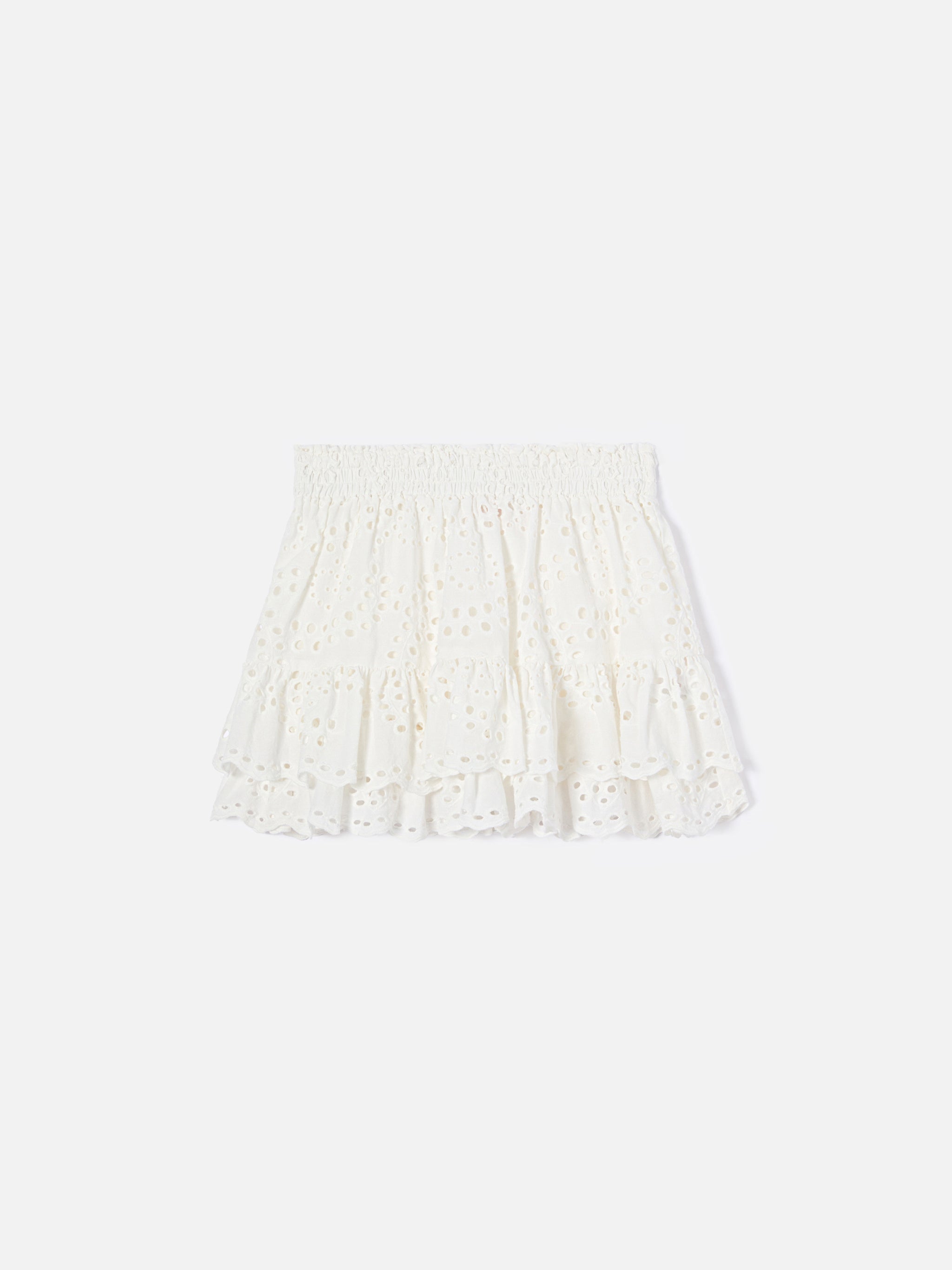 Evissa Jr Cotton Broderie Skirt With Double Ruffle White