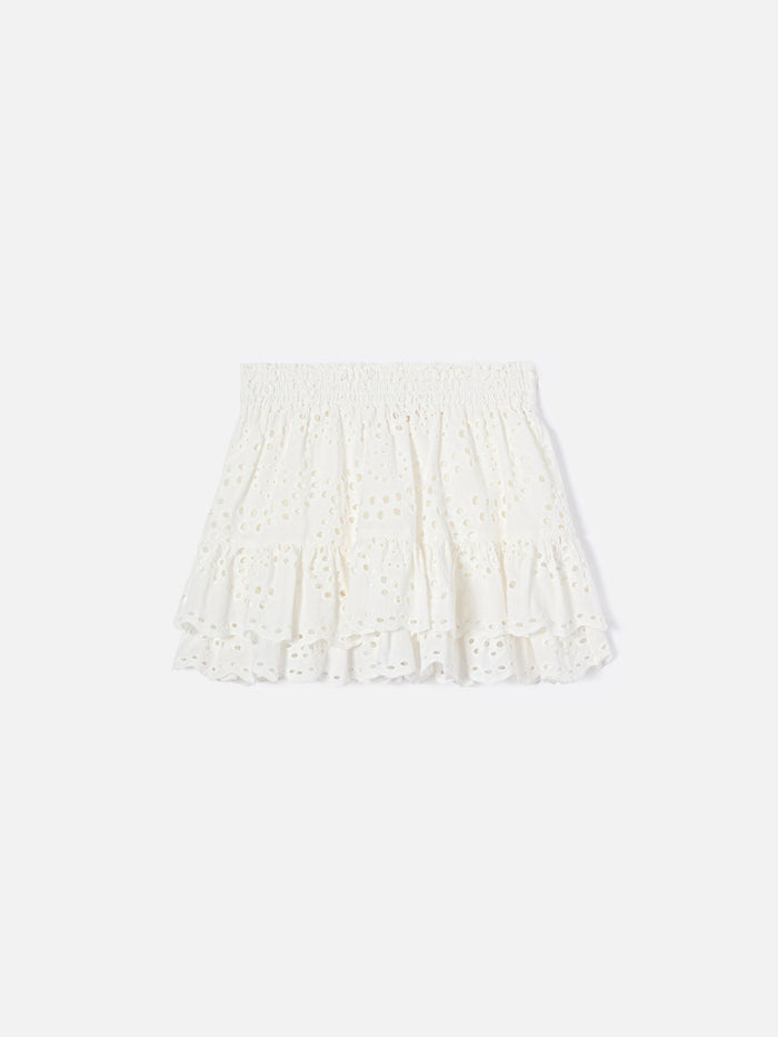 Evissa Jr Cotton Broderie Skirt With Double Ruffle White