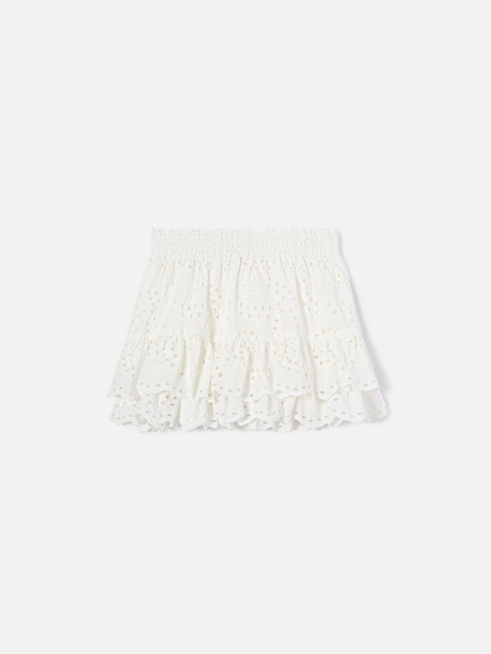 Evissa Jr Cotton Broderie Skirt With Double Ruffle White