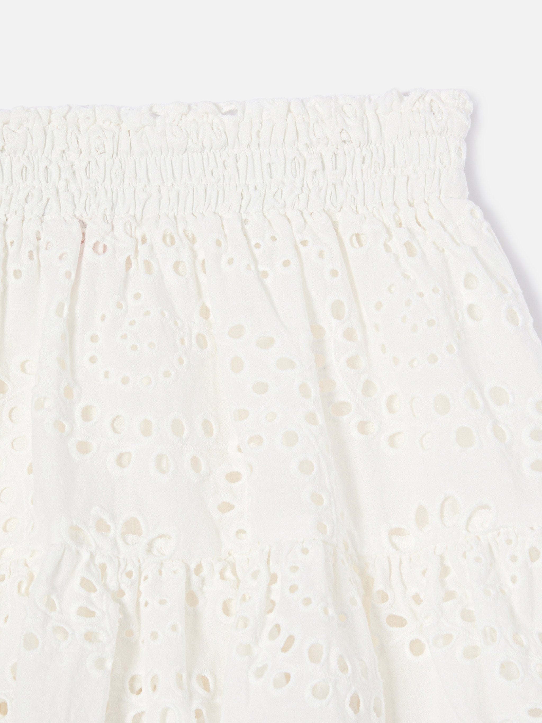 Evissa Jr Cotton Broderie Skirt With Double Ruffle White