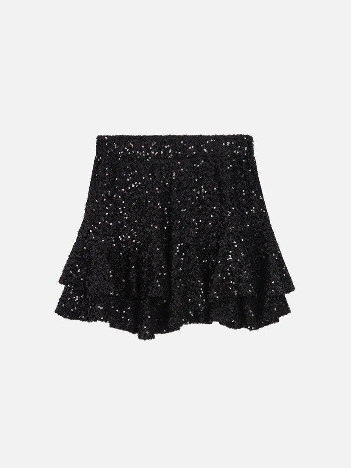 Eivissa Jr Sequin Ruffle Mini Skirt Black