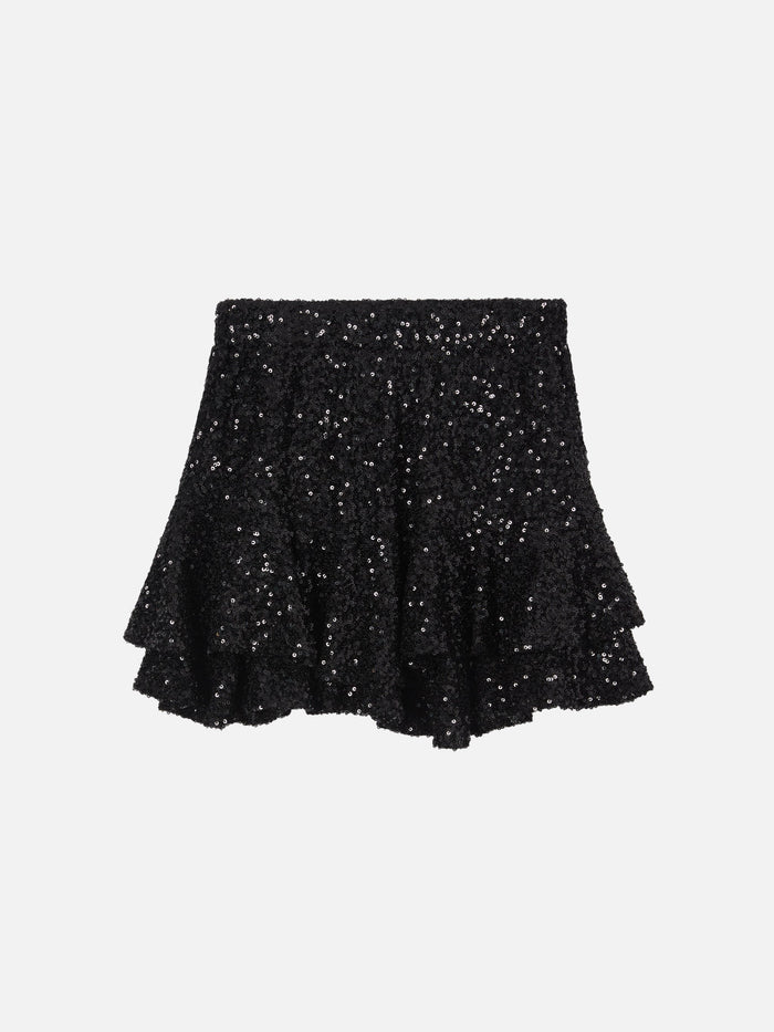 Eivissa Jr Sequin Ruffle Mini Skirt Black