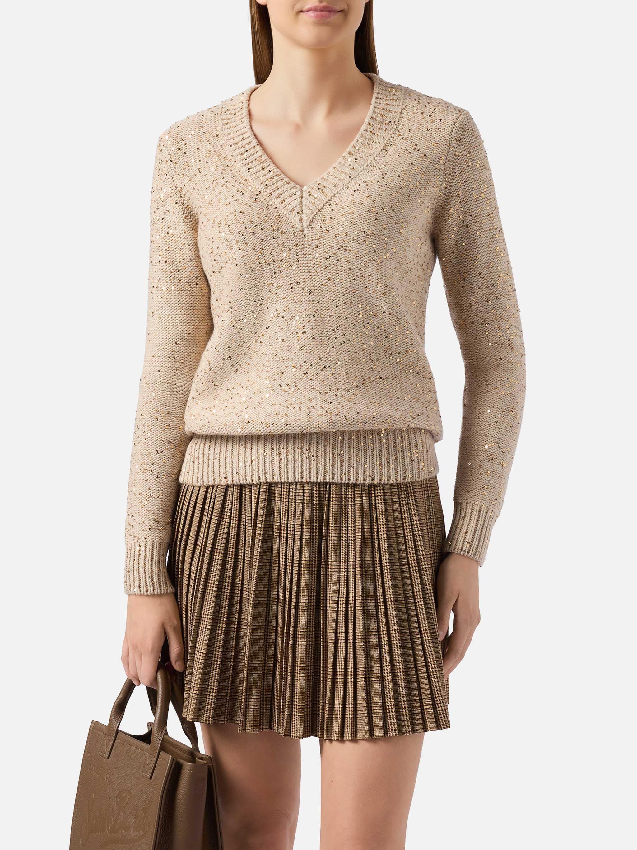 Gold Sweater With Sequins Yellow