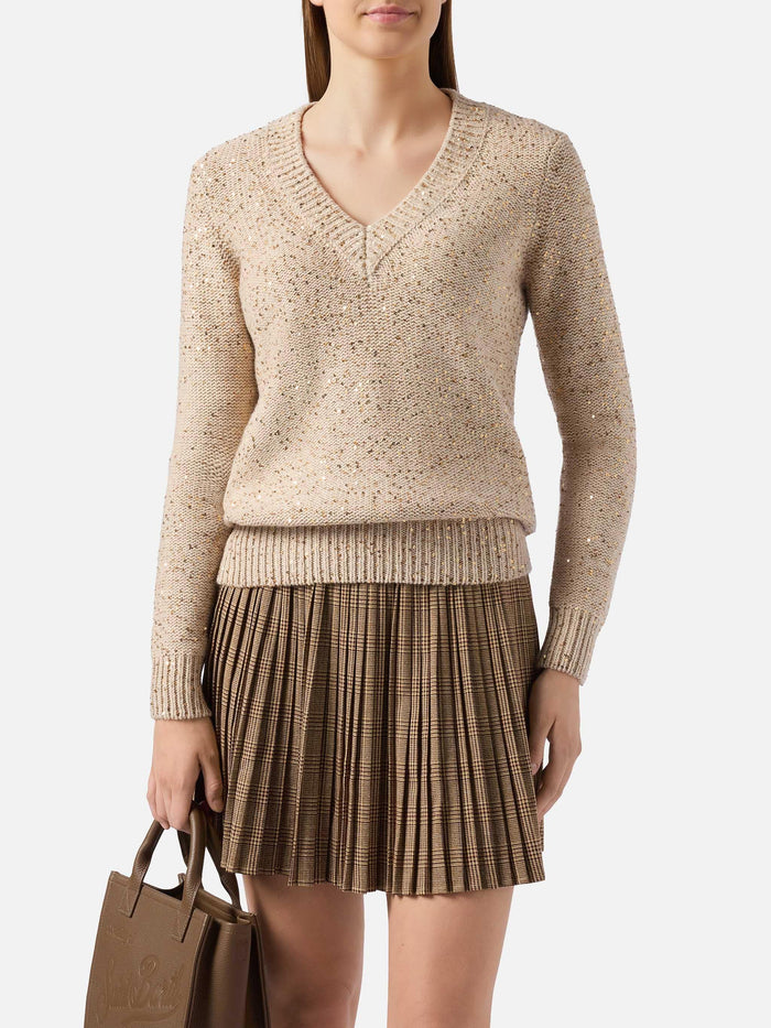 Gold Sweater With Sequins Yellow