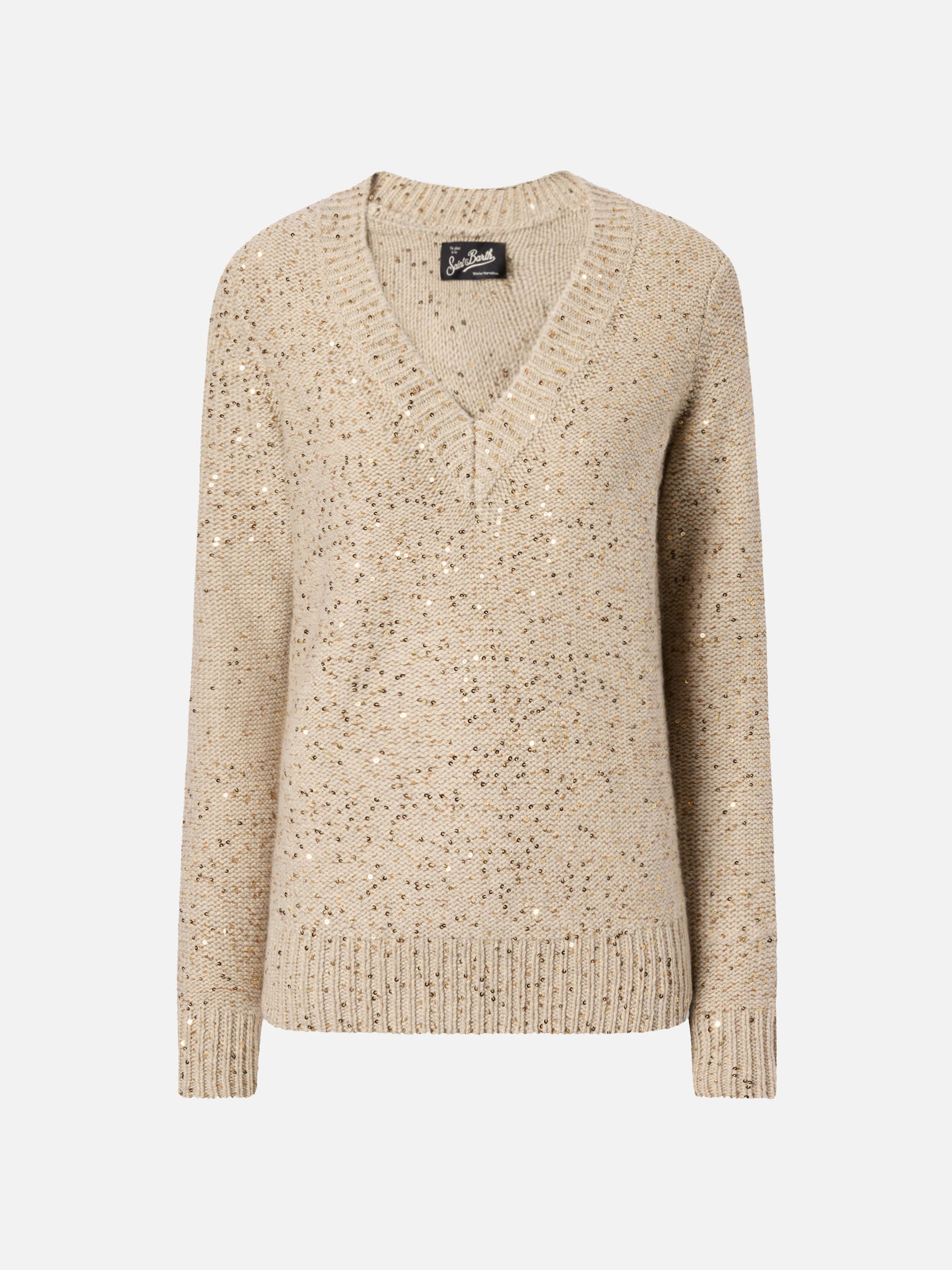 Gold Sweater With Sequins Yellow