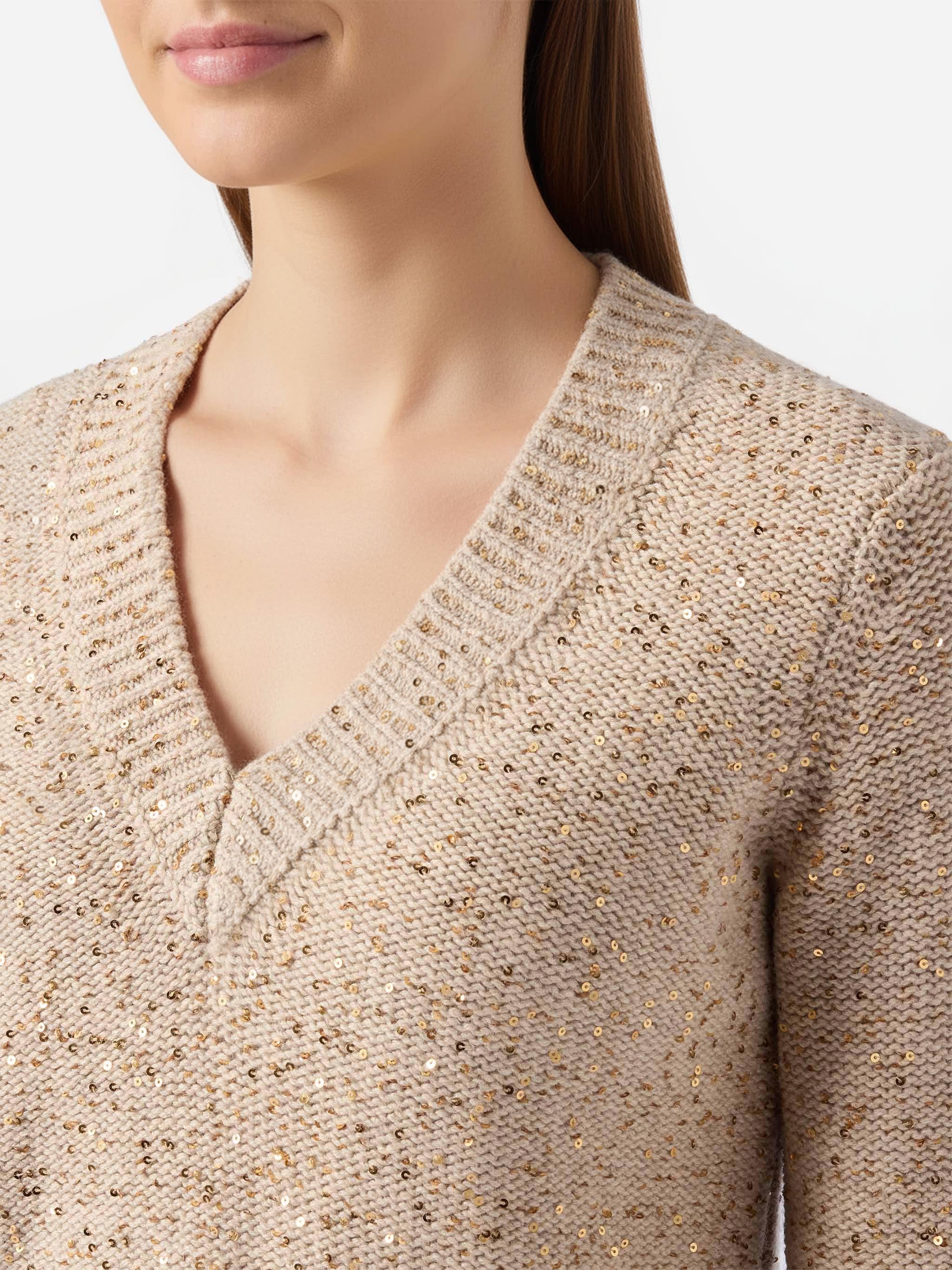 Gold Sweater With Sequins Yellow
