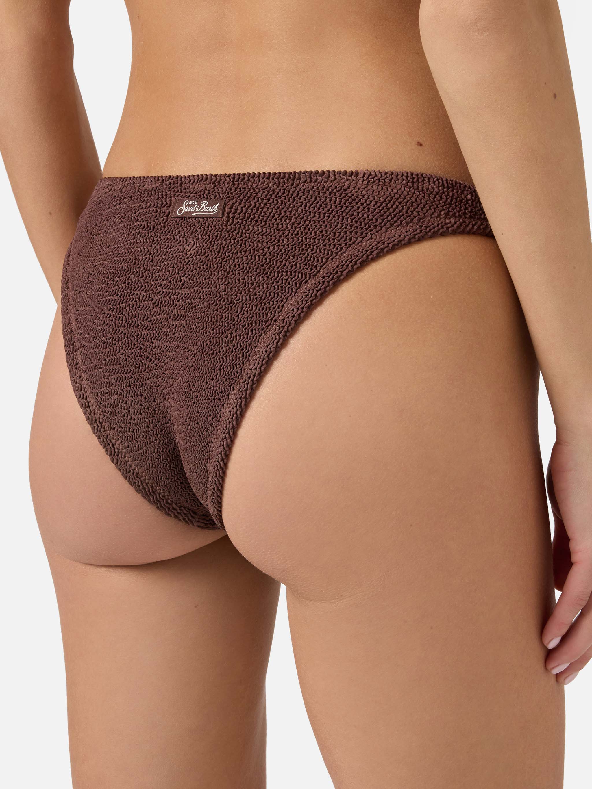 Classic Elise Bikini Bottoms Solid Brown Crinkle Fabric Bottom