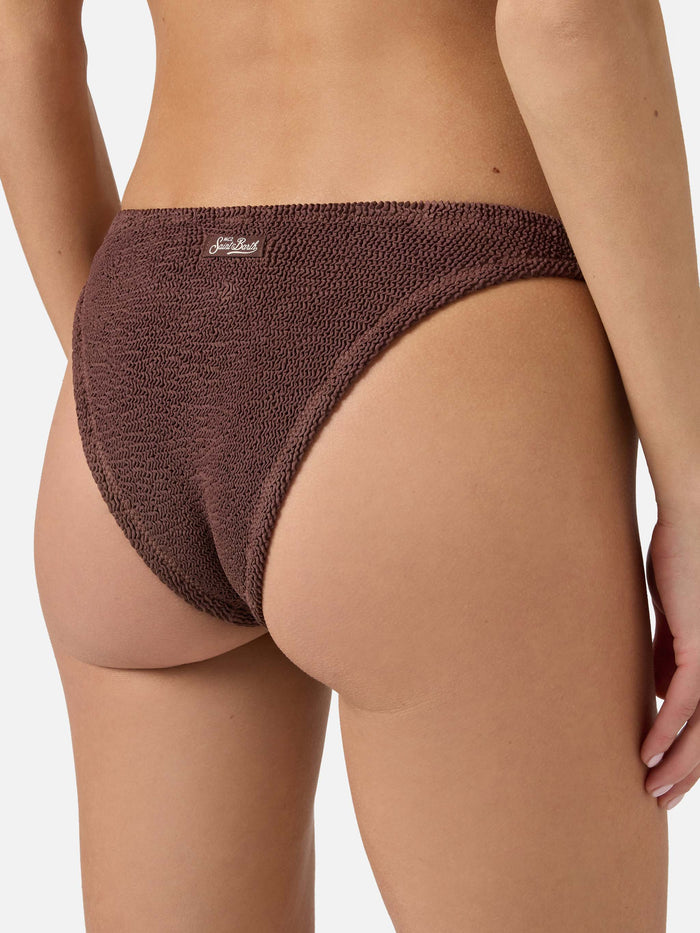 Classic Elise Bikini Bottoms Solid Brown Crinkle Fabric Bottom