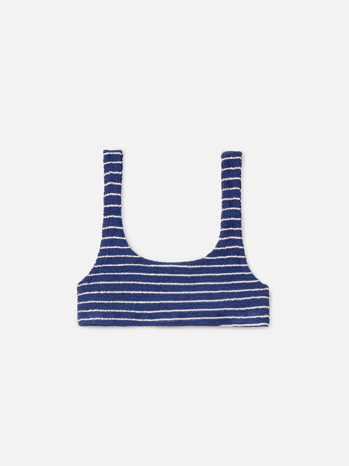 Naima Bralette Bikini Top Blue Striped Crinkle Fabric