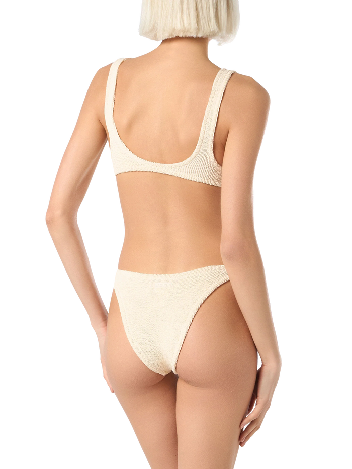 Elise Classic Beige Crinkle Swim Briefs White Bottom