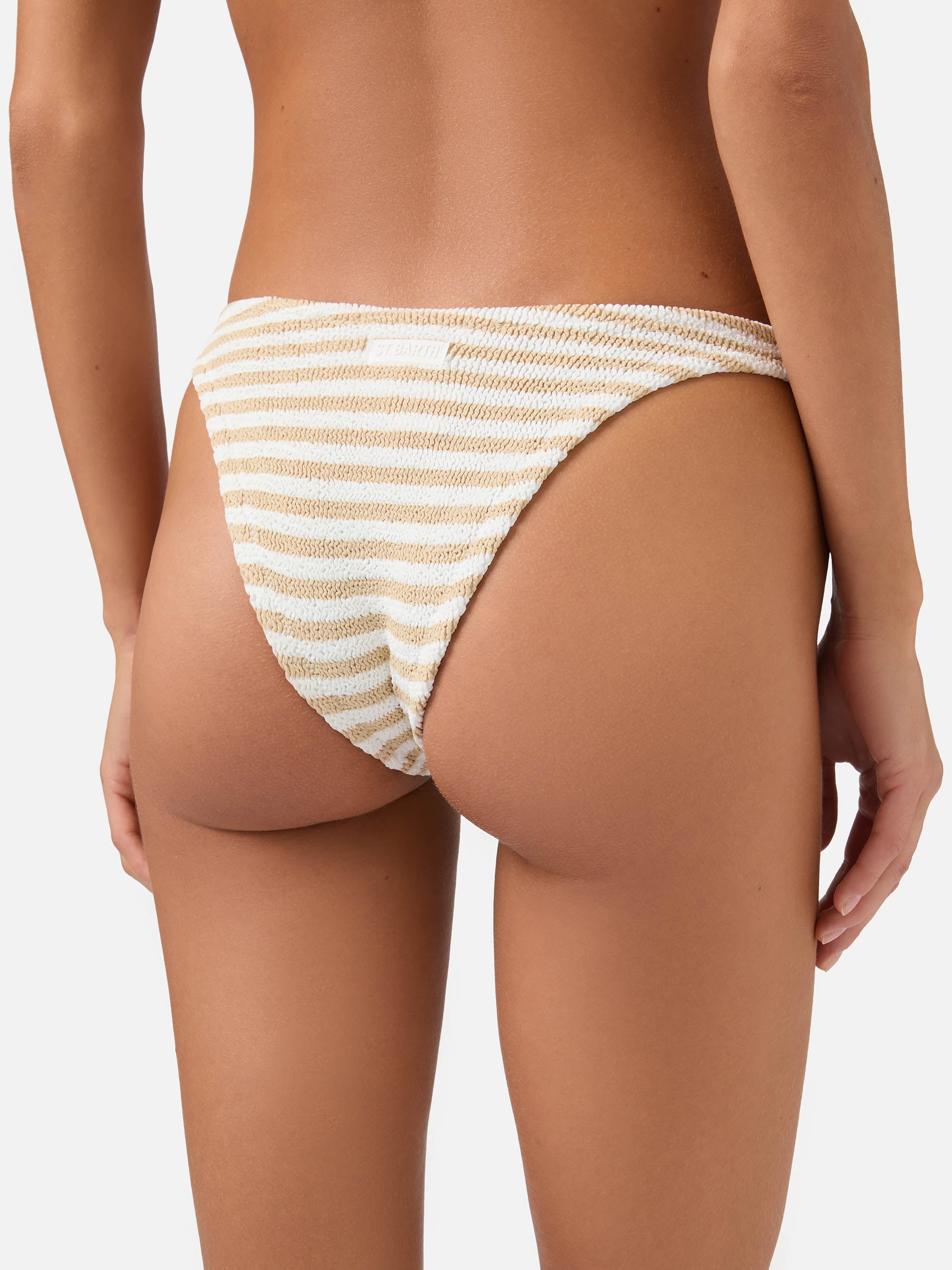 Naomi Crinkle Cheeky Swim Briefs With Striped Print White Bottom
