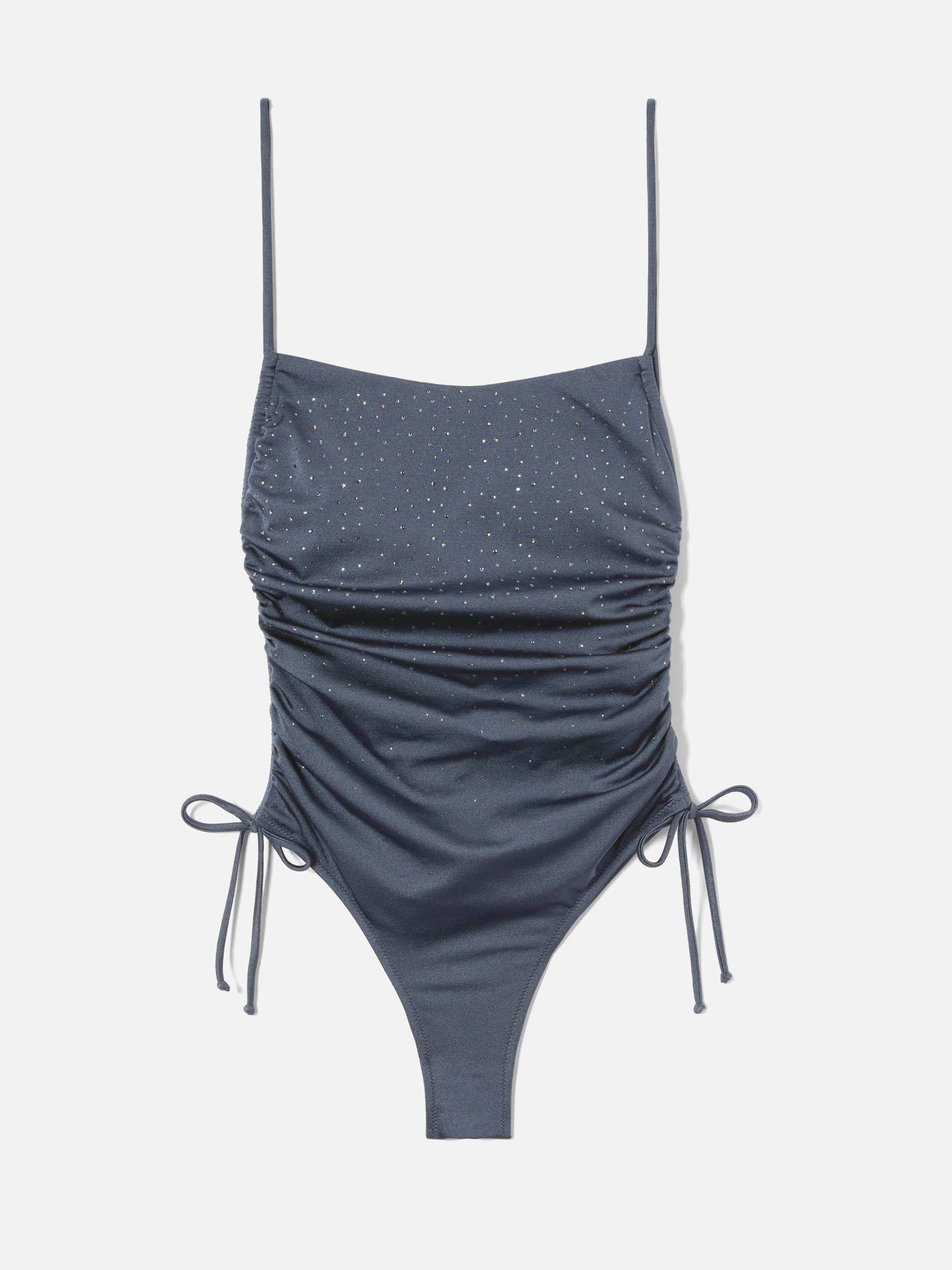 Eliya One-Piece Swimsuit Glossy Finish With Rhinestone Details Grey One Piece