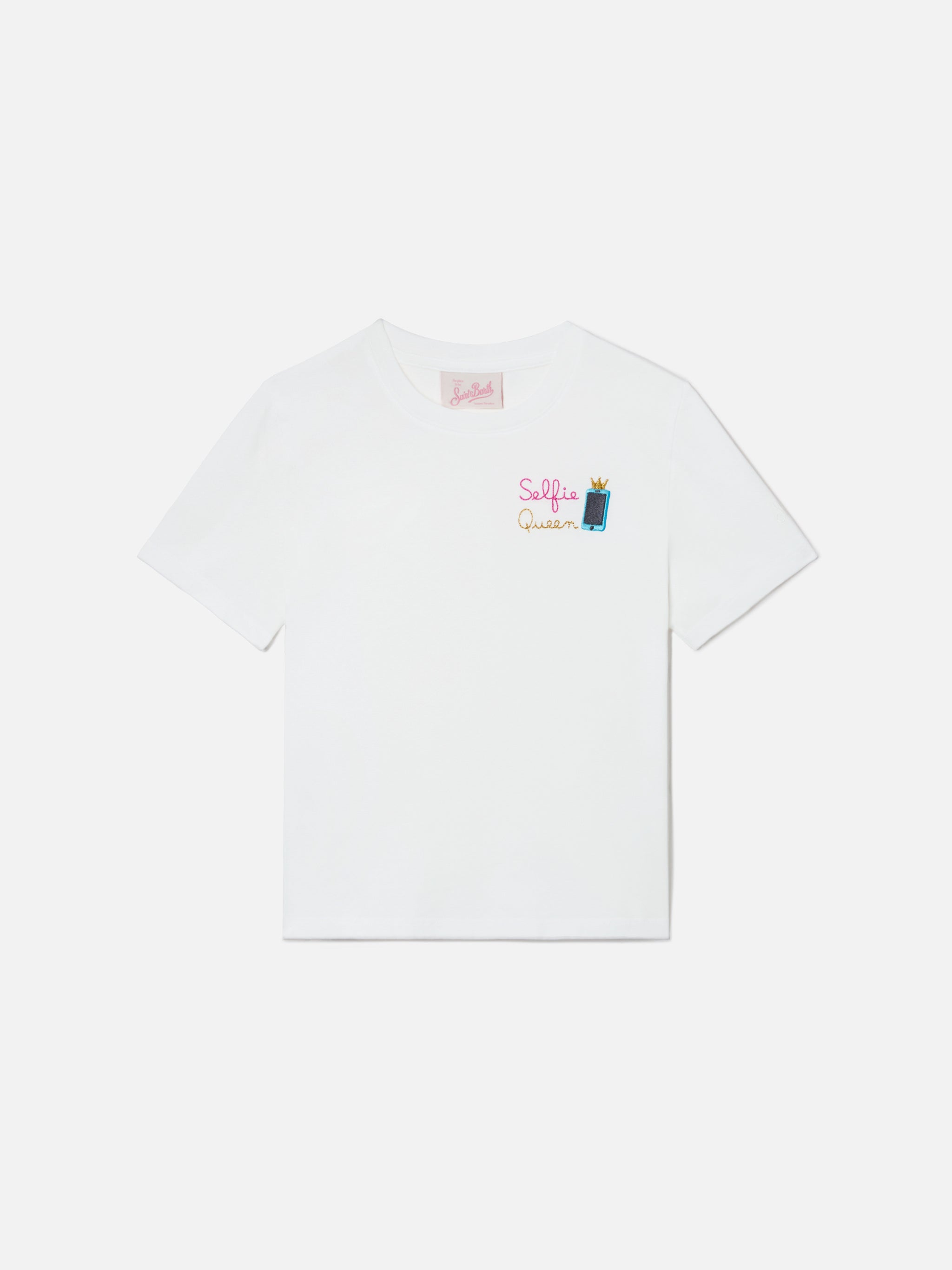 Elly T-Shirt White Cotton With Selfie Queen Embroidery