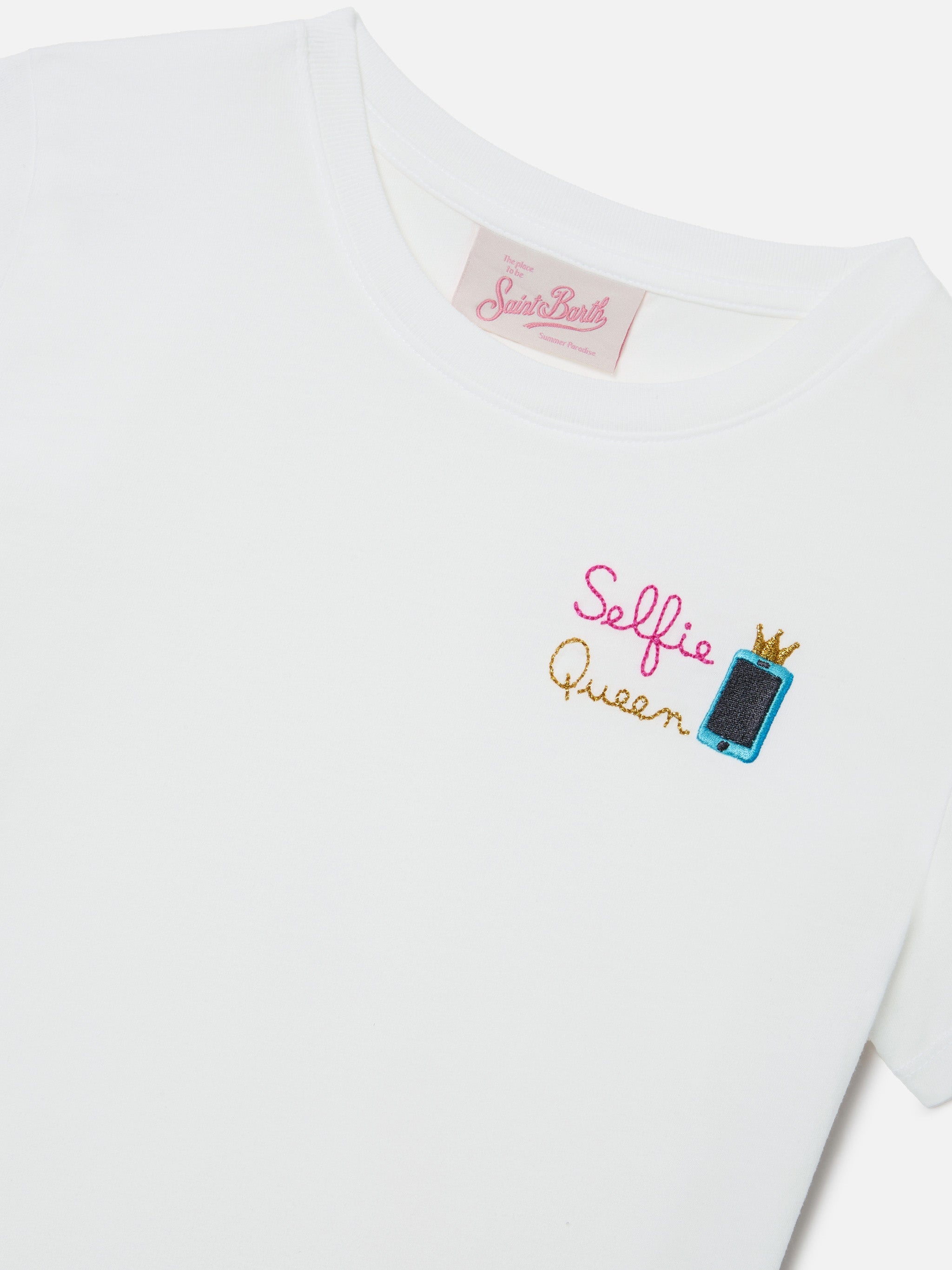 Elly T-Shirt White Cotton With Selfie Queen Embroidery