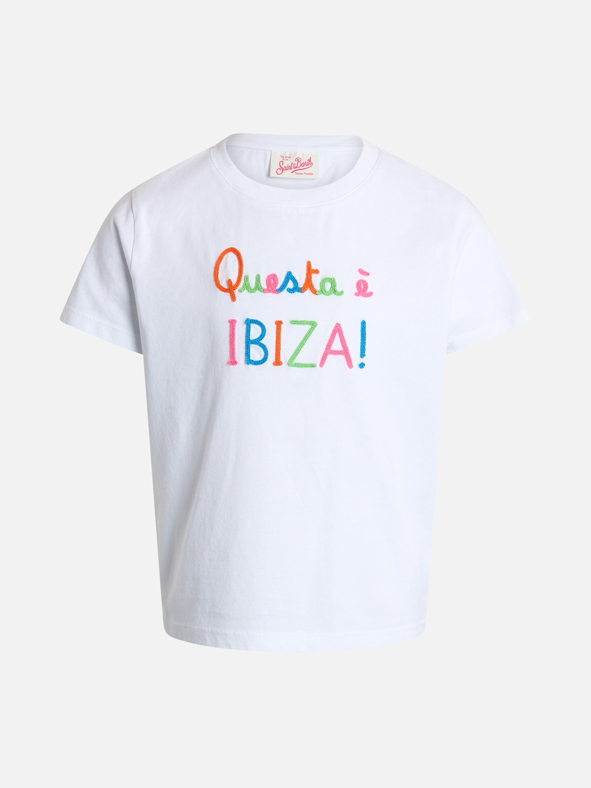 Girl Cotton Jersey Crewneck T-Shirt Elly With Questa È Ibiza Embroidery White