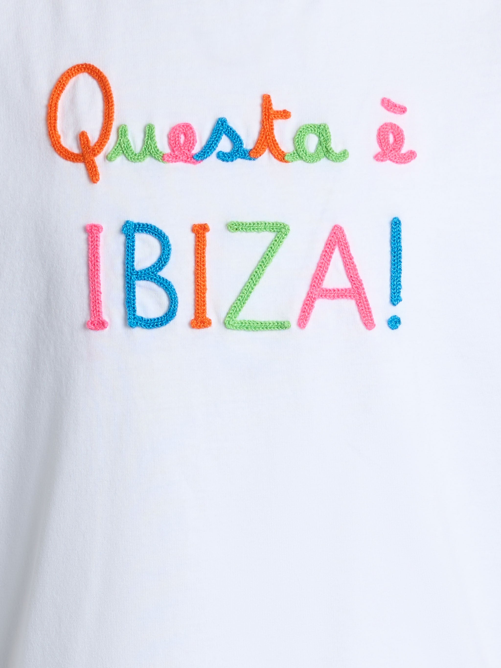 Girl Cotton Jersey Crewneck T-Shirt Elly With Questa È Ibiza Embroidery White