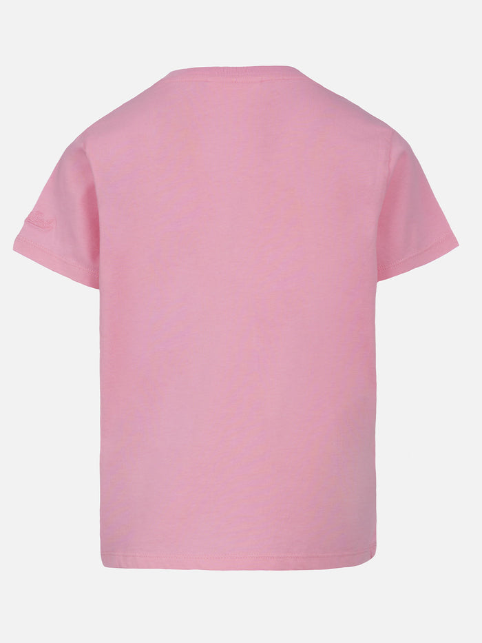 Girl Cotton Jersey Crewneck T-Shirt Elly With Oggi Faccio La Brava Embroidery Pink