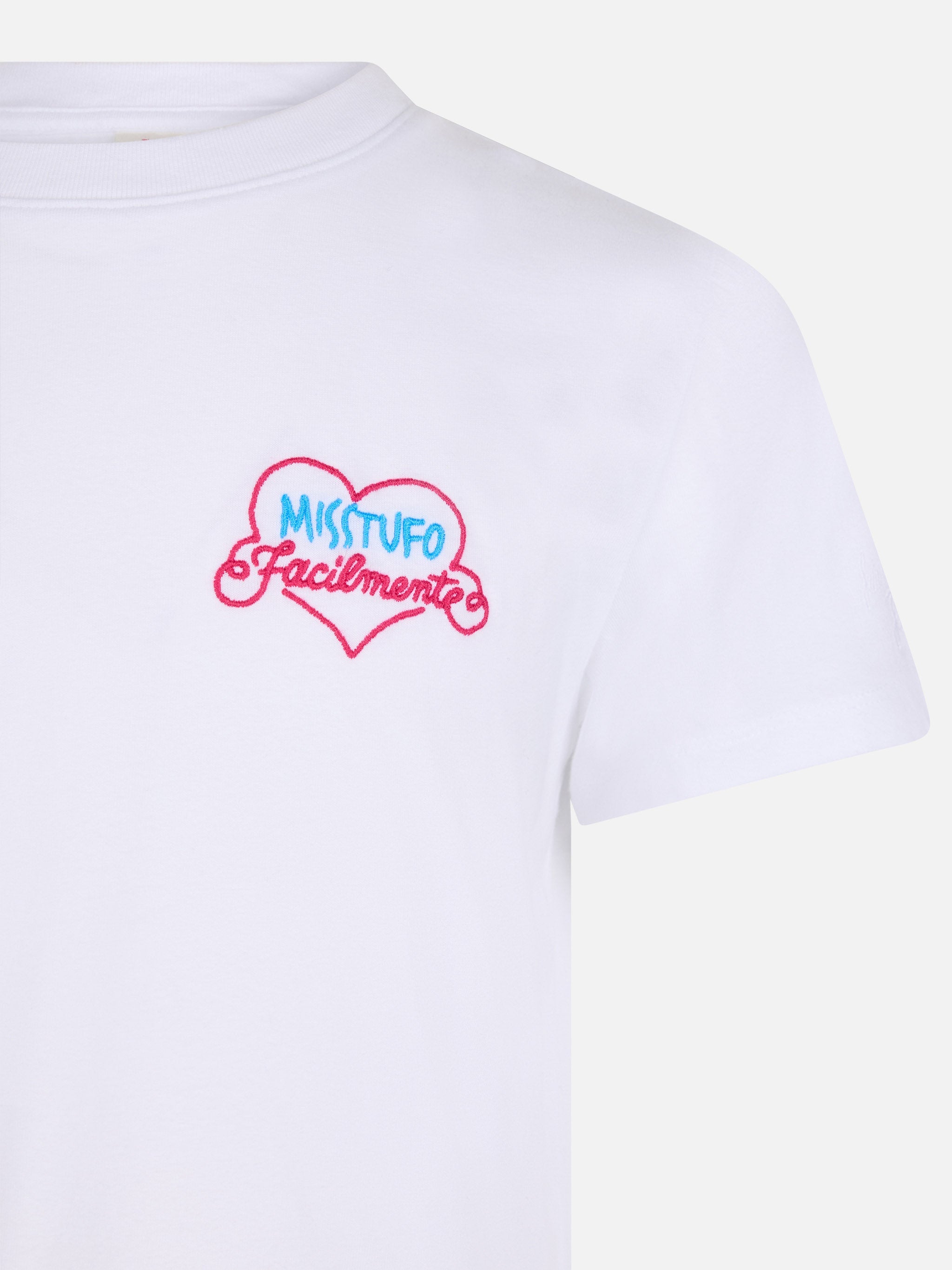 Girl Cotton Jersey Crewneck T-Shirt Elly With Miss Stufo Embroidery White