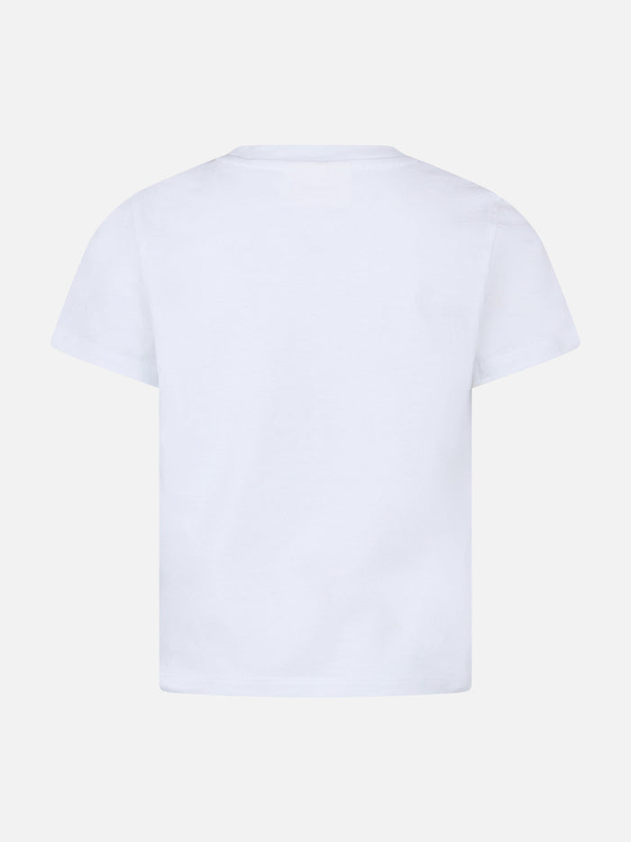 Girl Cotton Jersey Crewneck T-Shirt Elly With Vacay Mood Embroidery White