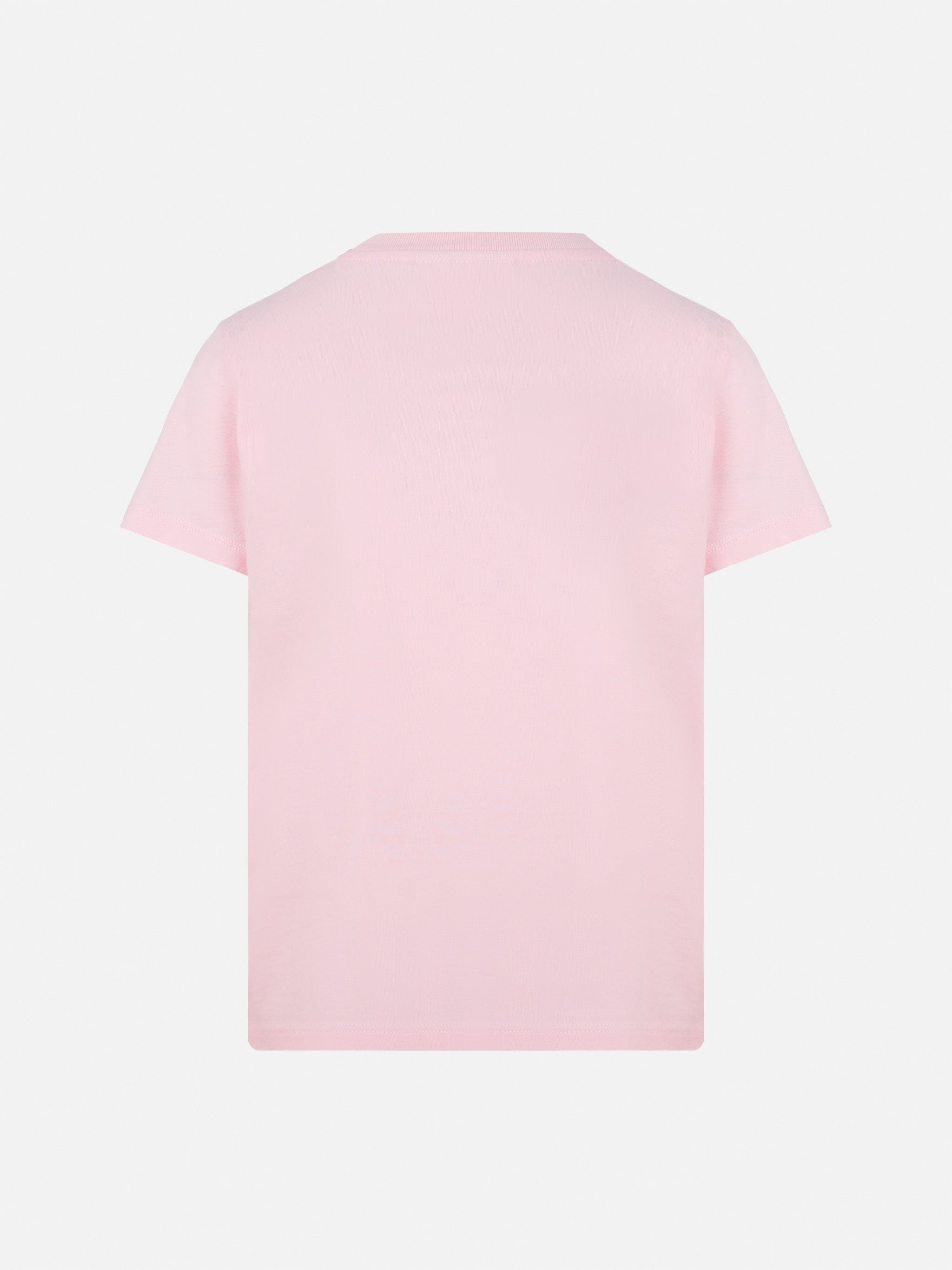 Elly Cotton Jersey Crewneck T-Shirt With Vado Dai Nonni Embroidery Pink