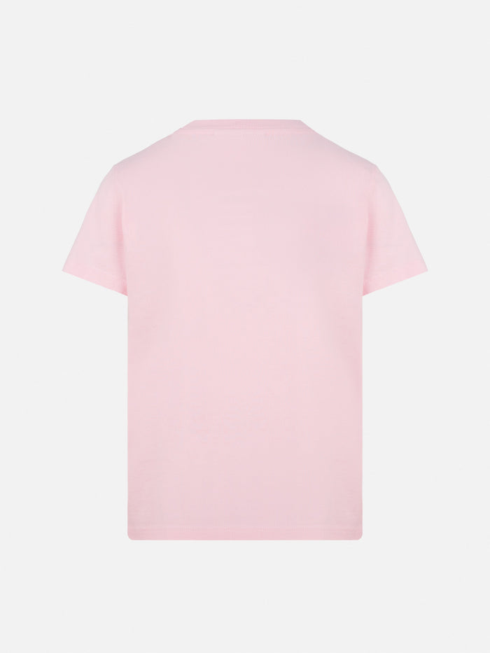 Elly Cotton Jersey Crewneck T-Shirt With Vado Dai Nonni Embroidery Pink