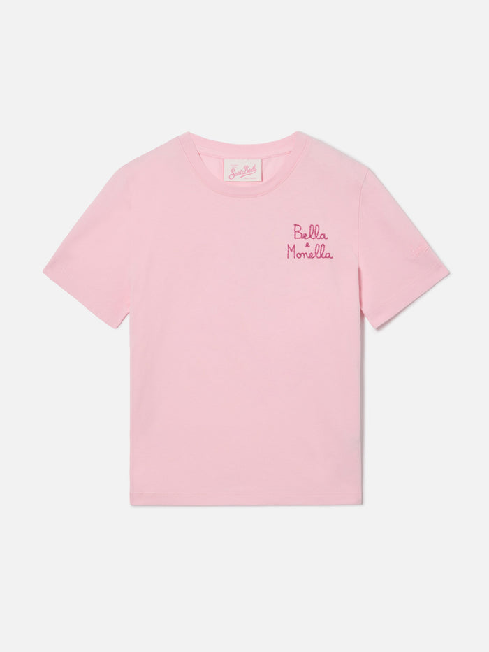 Elly T-Shirt Pink Cotton With Bella Monella Embroidery