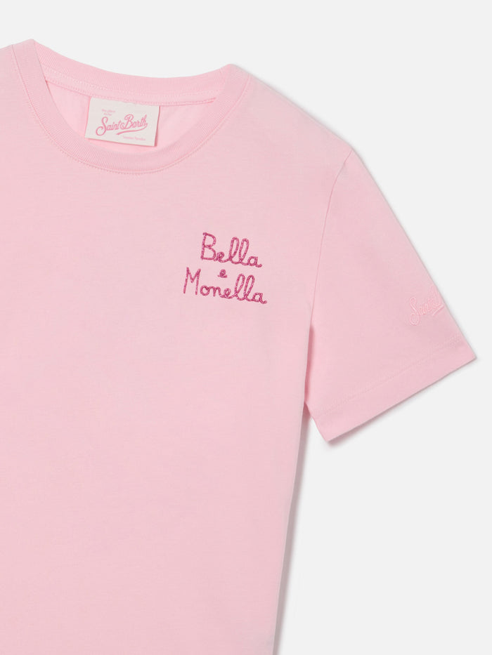 Elly T-Shirt Pink Cotton With Bella Monella Embroidery