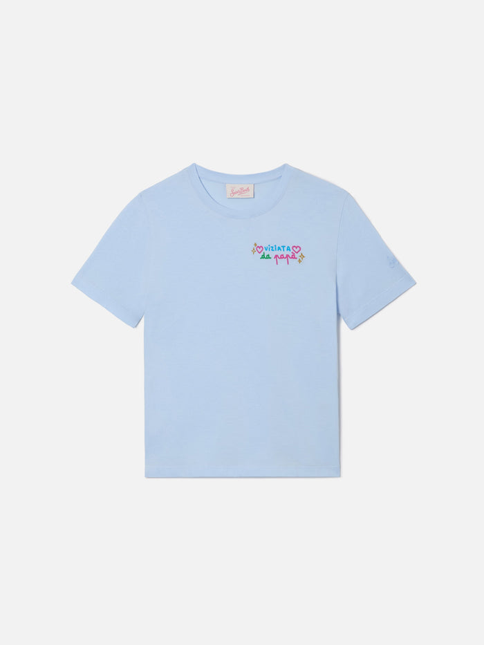 Elly T-Shirt Light Blue Cotton With Viziata Da Papà Embroidery