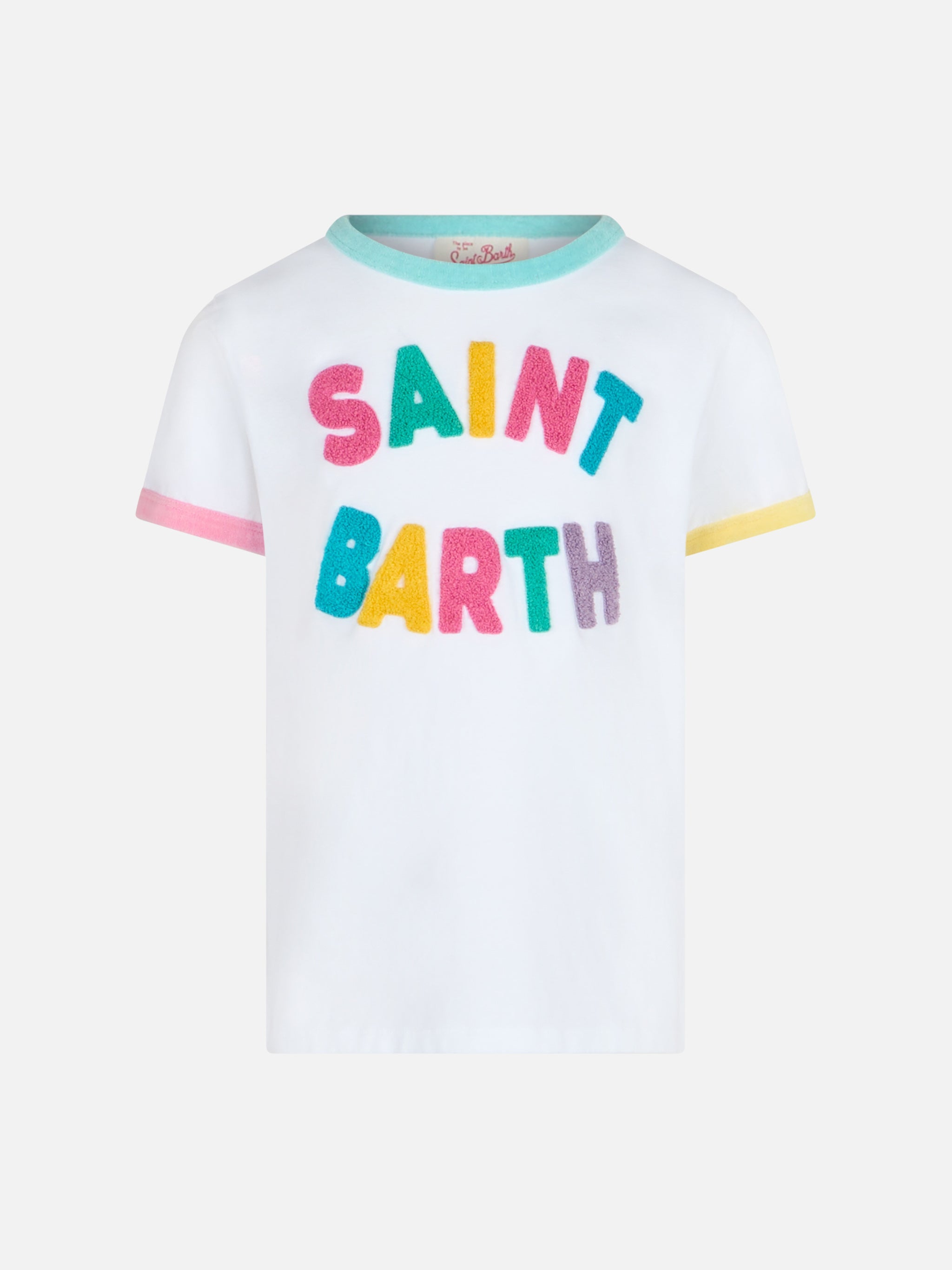 Girl Cotton Jersey Crewneck T-Shirt Elly With Saint Barth Terry Patch White