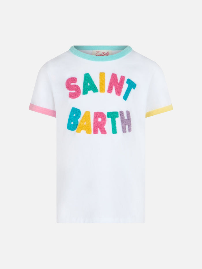 Girl Cotton Jersey Crewneck T-Shirt Elly With Saint Barth Terry Patch White
