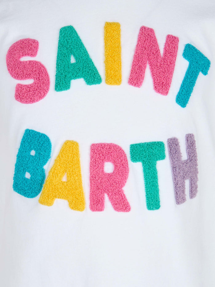 Girl Cotton Jersey Crewneck T-Shirt Elly With Saint Barth Terry Patch White