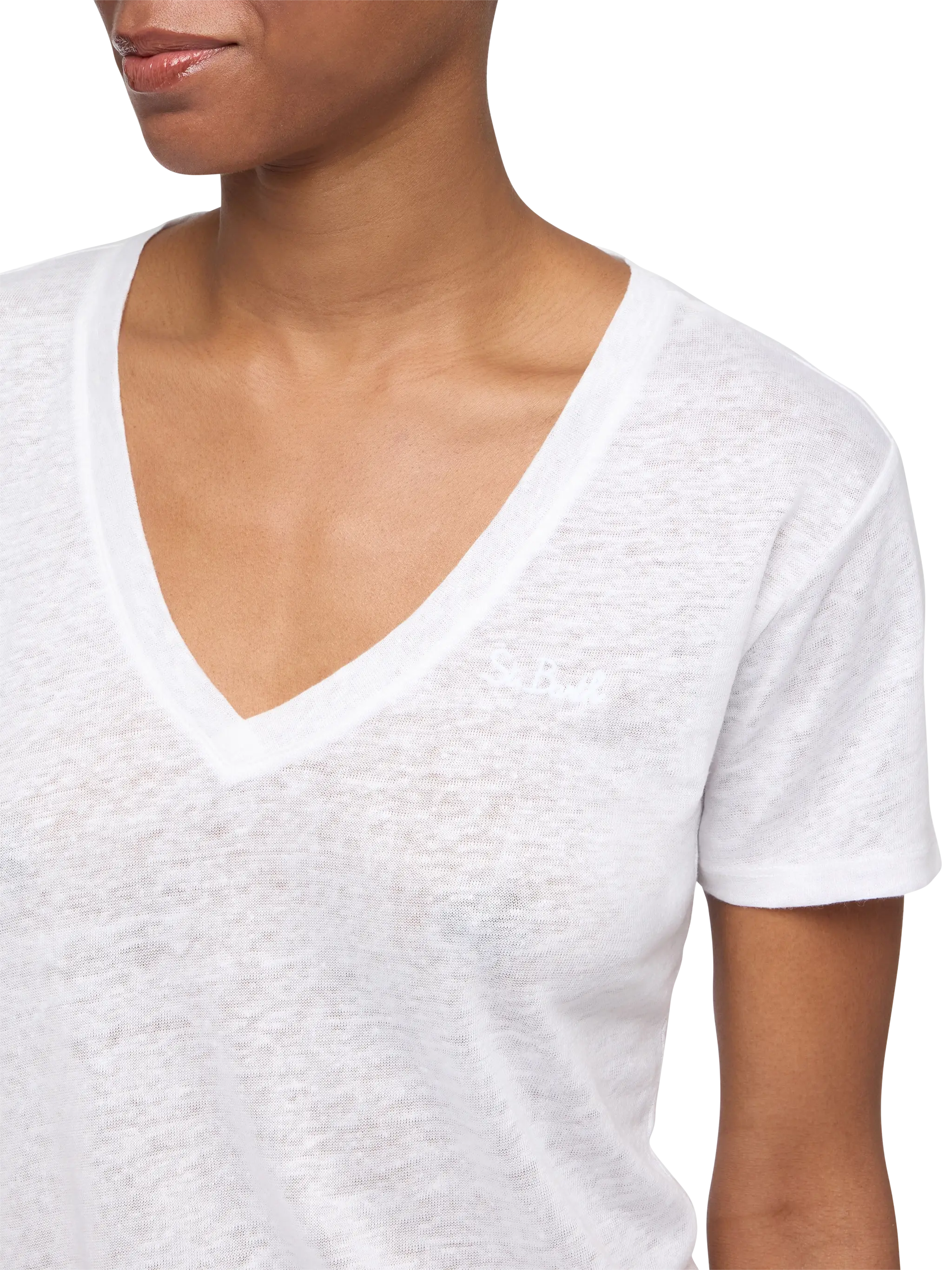 Linen Jersey White V-Neck T-Shirt Eloise