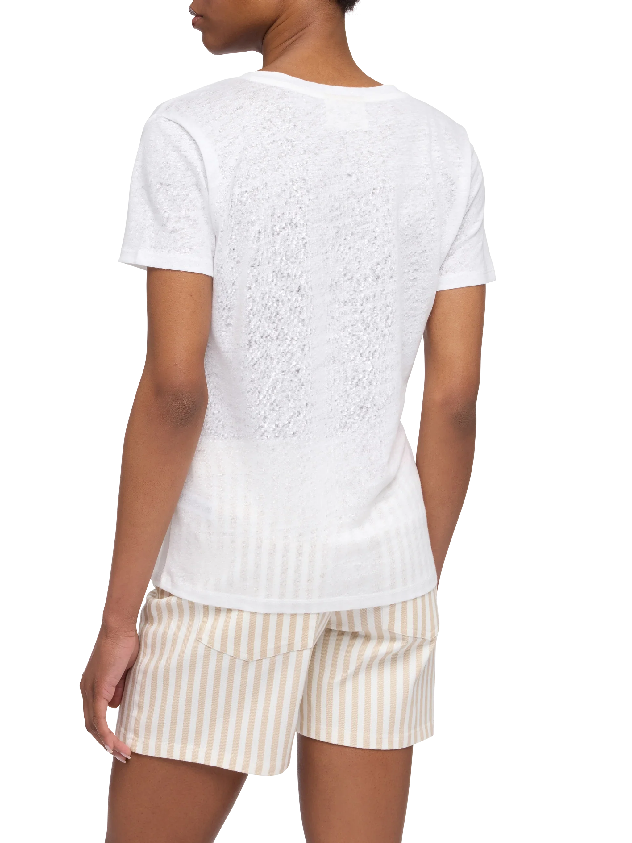Linen Jersey White V-Neck T-Shirt Eloise