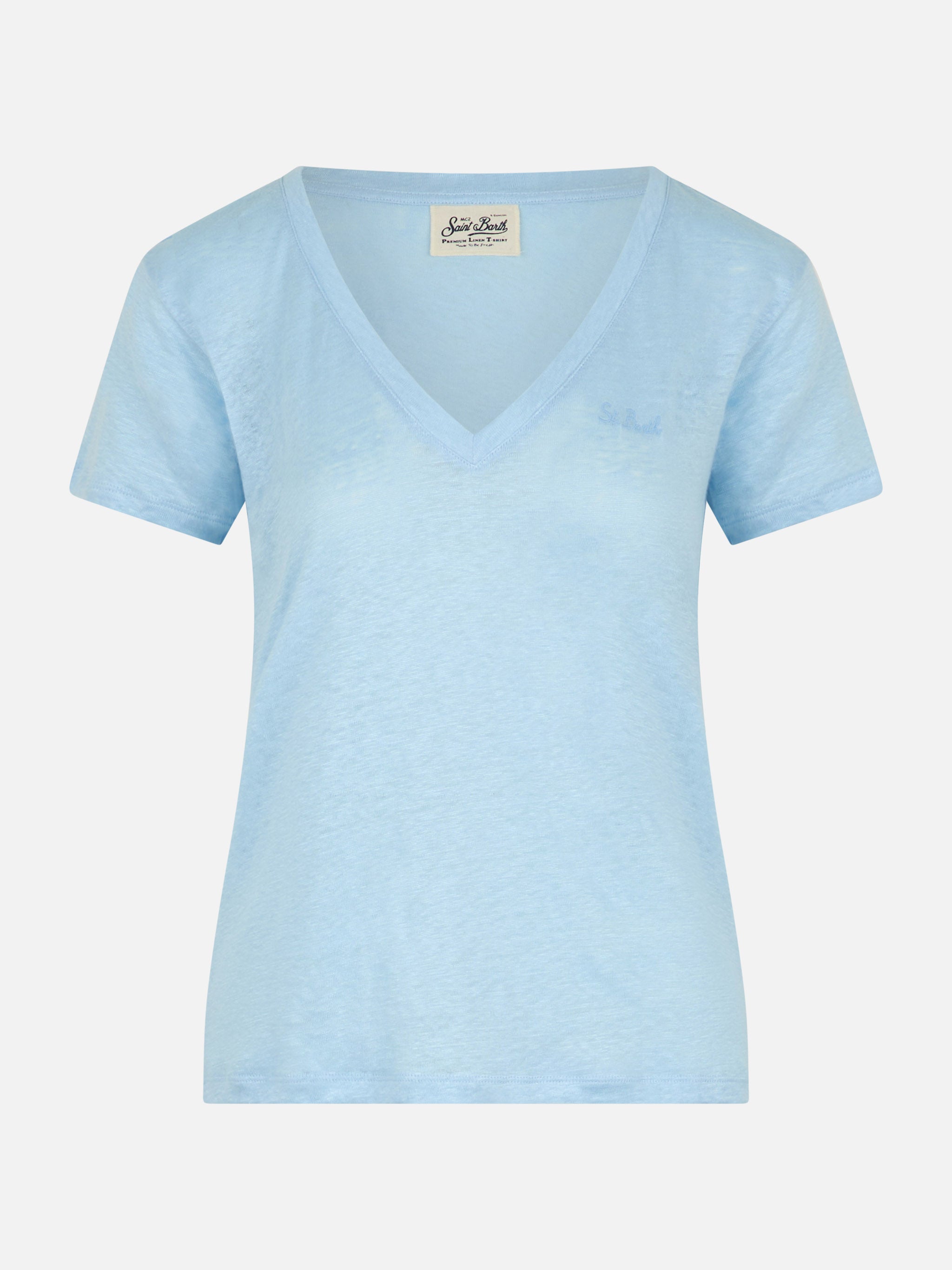 Linen Jersey Light Blue V-Neck T-Shirt Eloise Sky