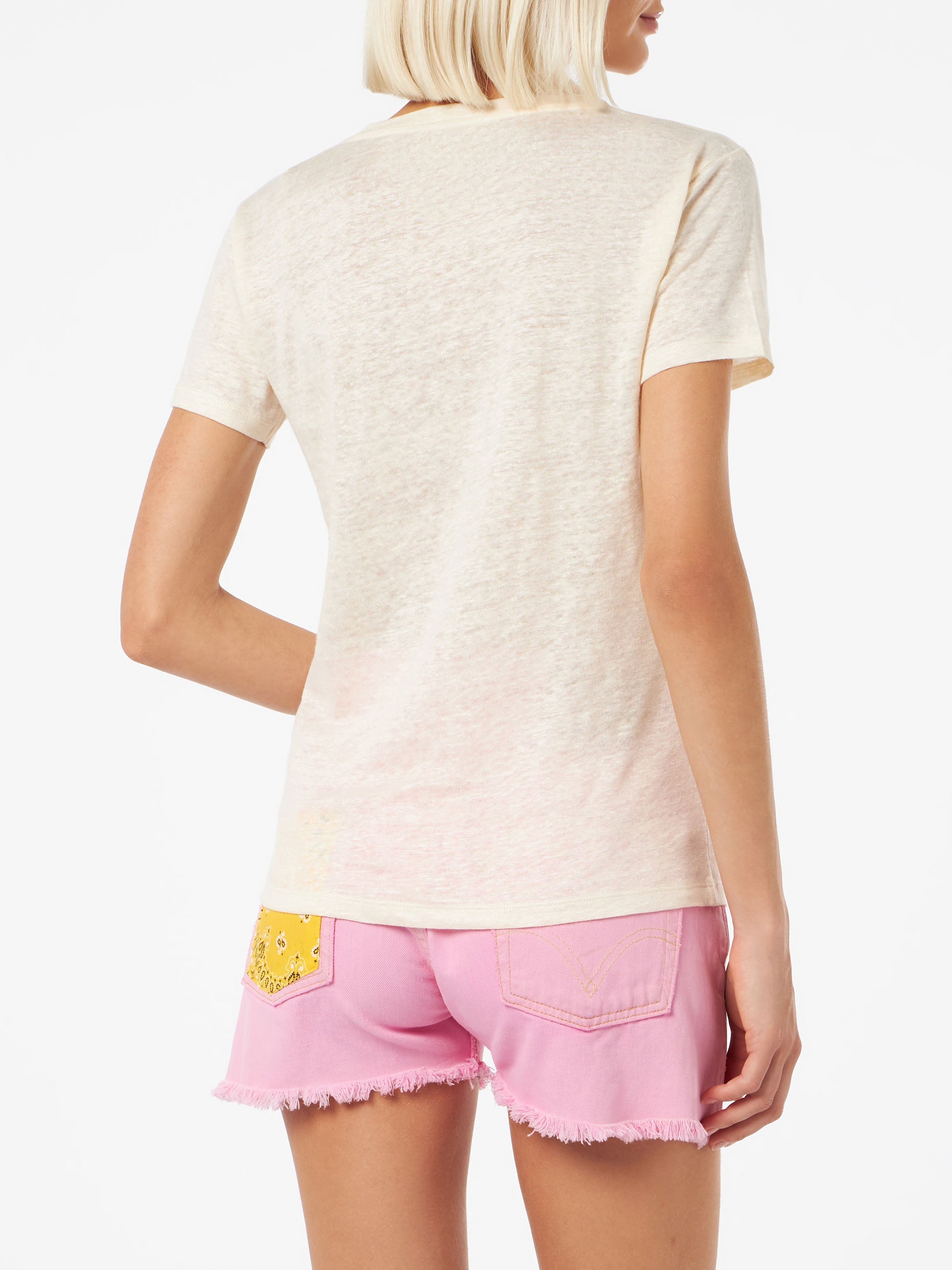 Linen Jersey Off-White V-Neck T-Shirt Eloise