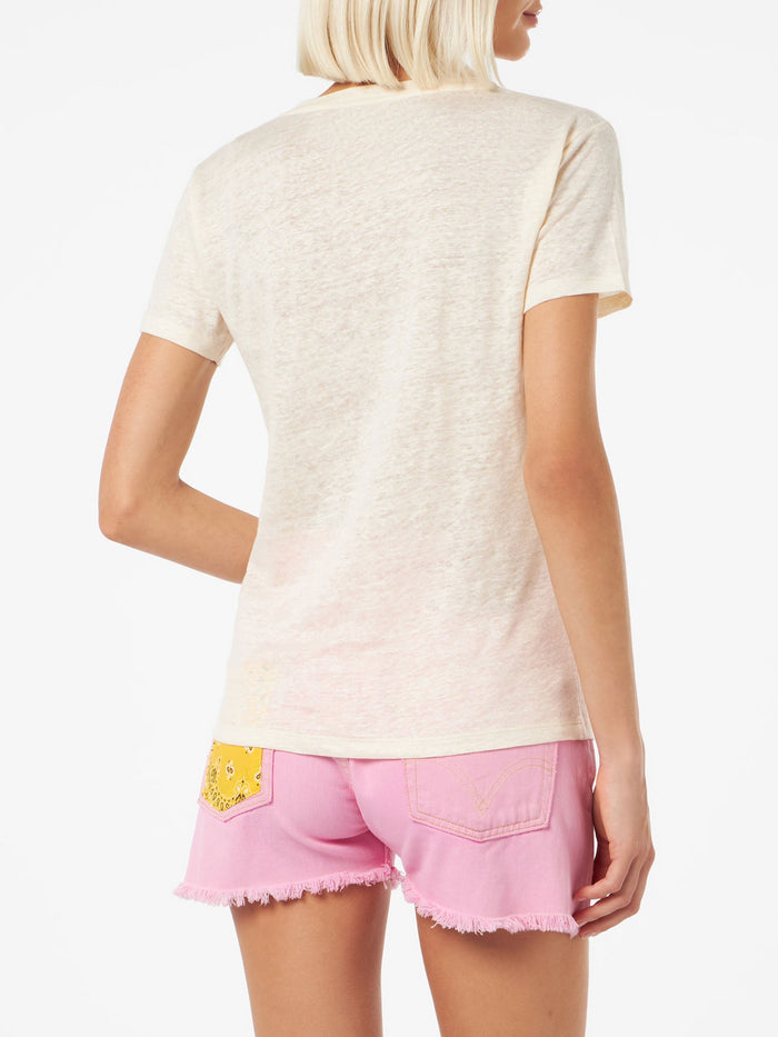 Linen Jersey Off-White V-Neck T-Shirt Eloise