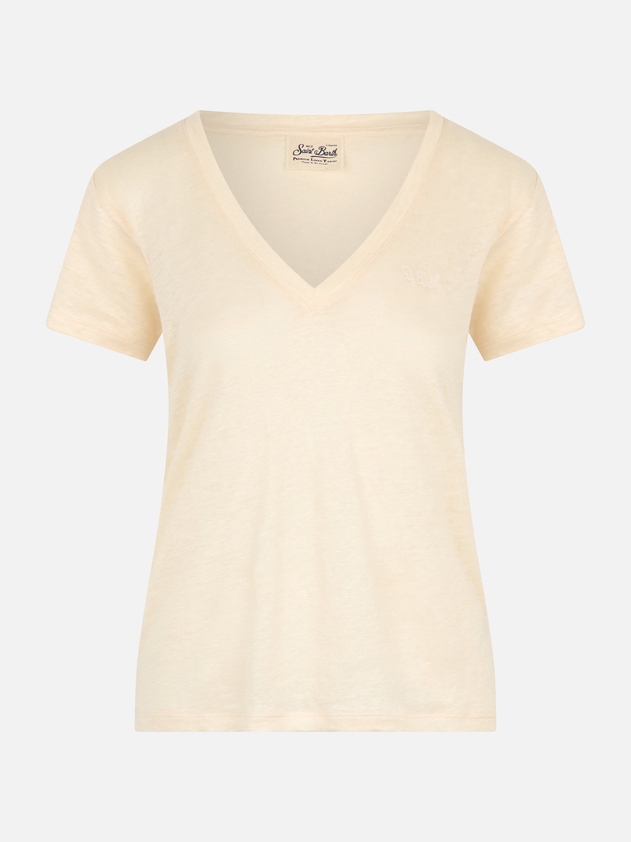 Linen Jersey Off-White V-Neck T-Shirt Eloise