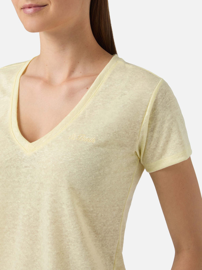 Yellow Linen Eloise T-Shirt With Embroidered Logo