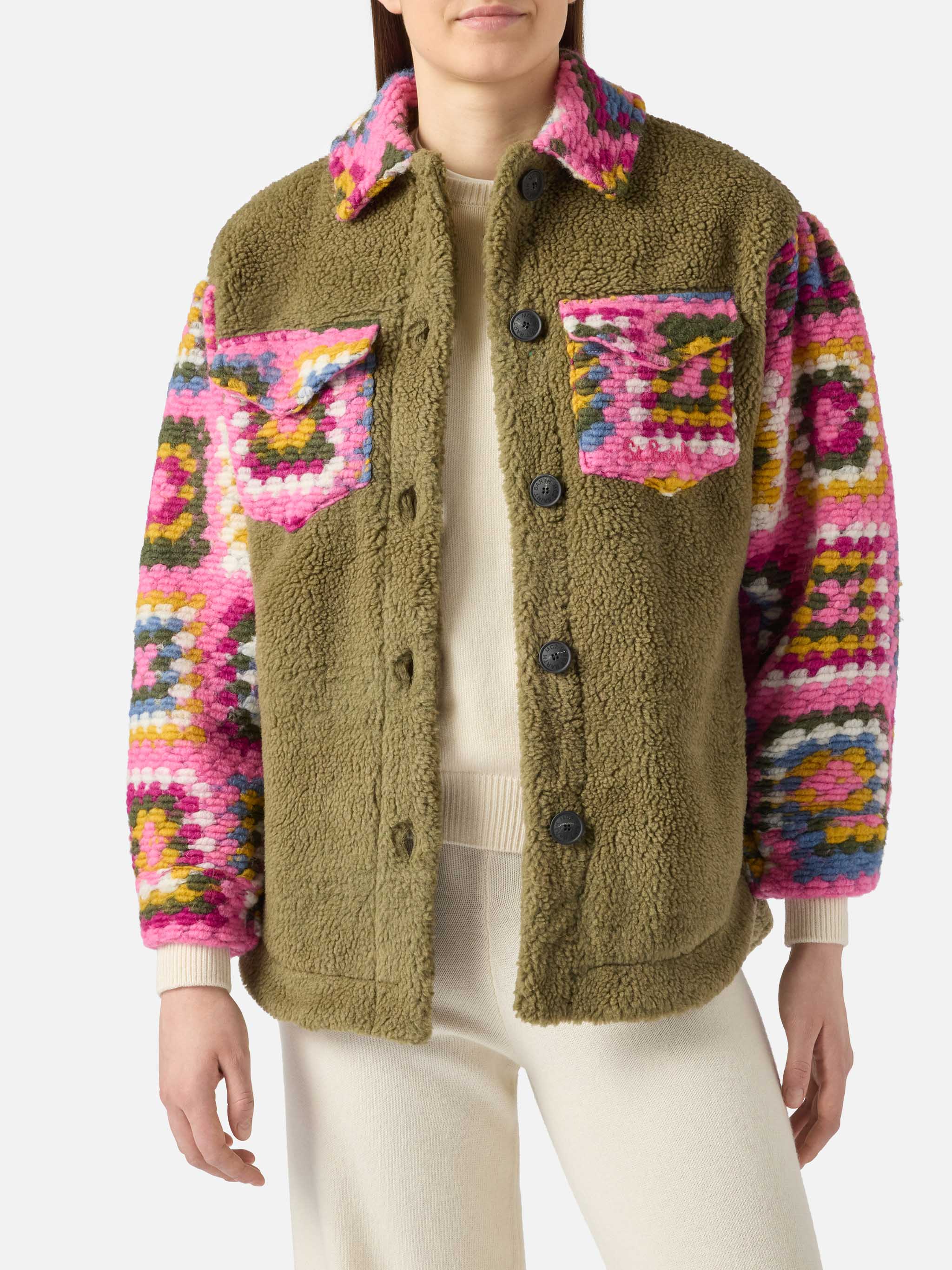 Military Green Elys Overshirt With Crochet Details Jacket