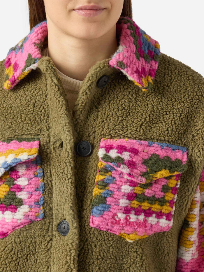 Military Green Elys Overshirt With Crochet Details Jacket