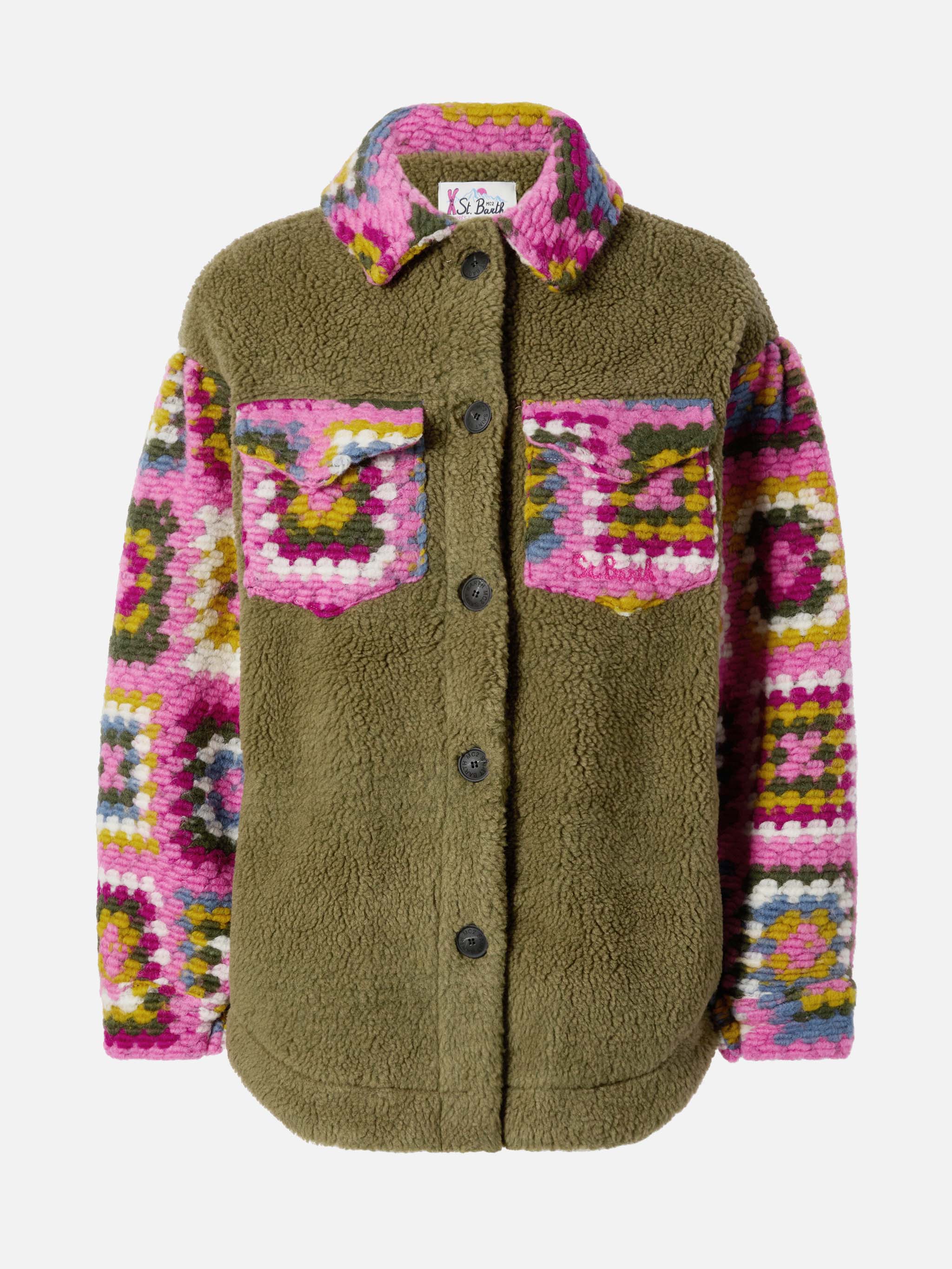 Military Green Elys Overshirt With Crochet Details Jacket